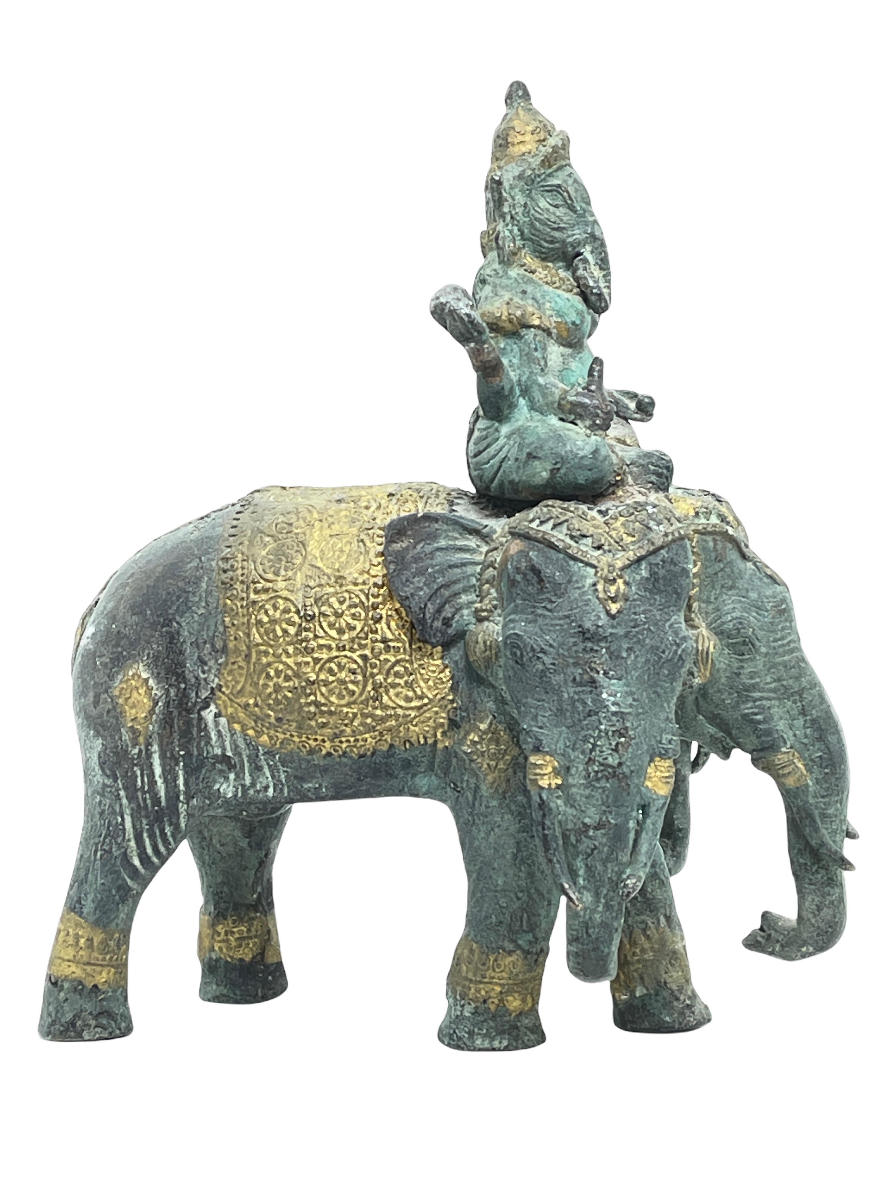 Indian Ganesha Ridding Elephant Sculpture Statue Vintage 1950s, India