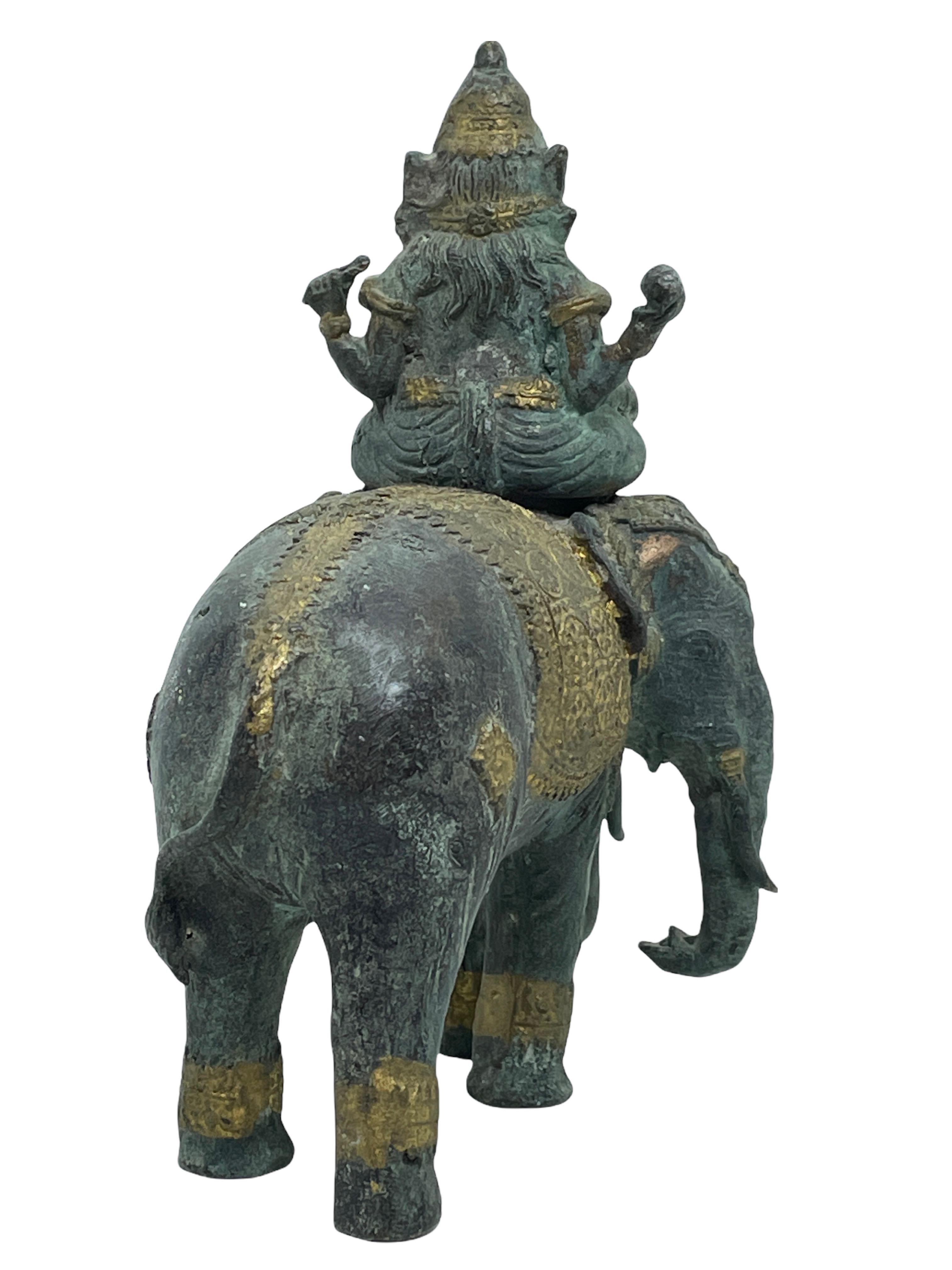 Hand-Crafted Ganesha Ridding Elephant Sculpture Statue Vintage 1950s, India