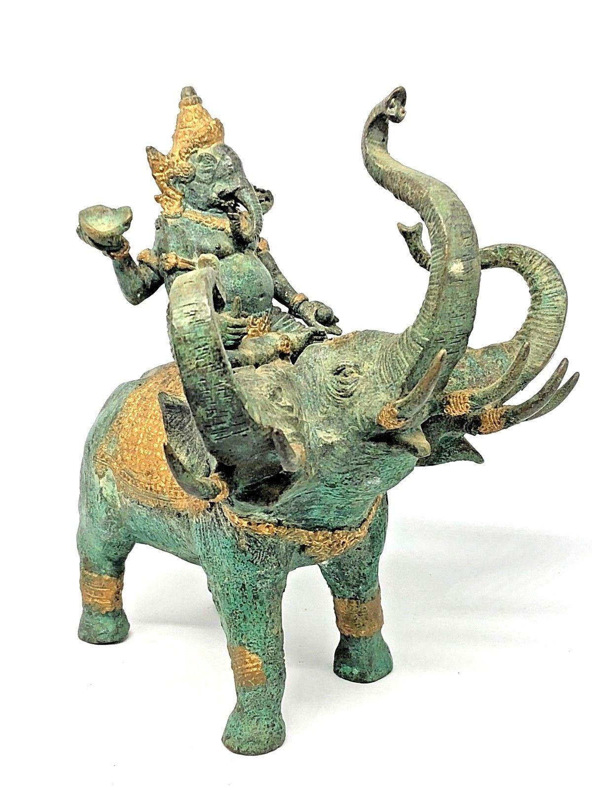 Hand-Crafted Ganesha Ridding Elephant Sculpture Statue Vintage 1950s India