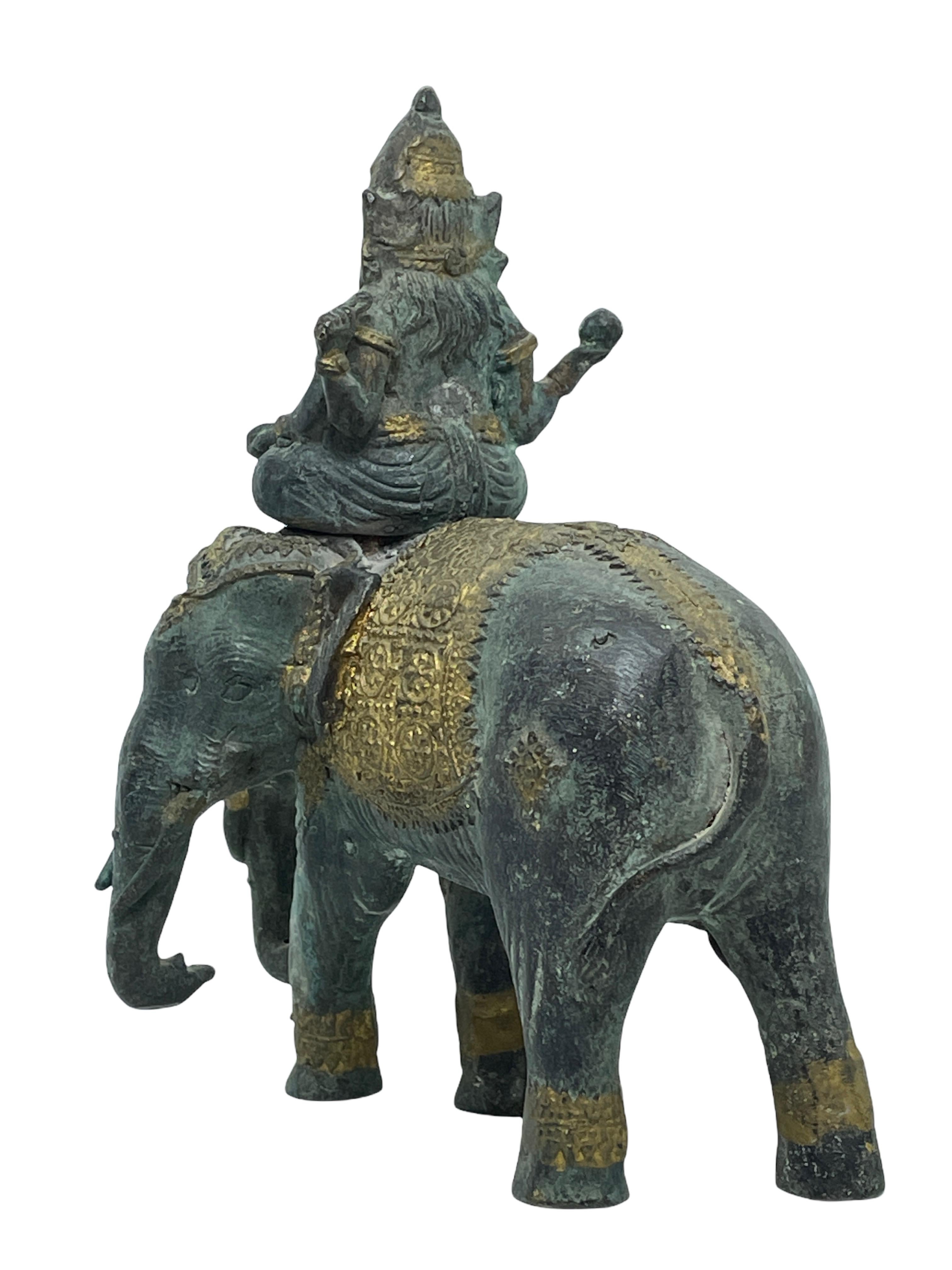 Ganesha Ridding Elephant Sculpture Statue Vintage 1950s, India In Good Condition In Nuernberg, DE