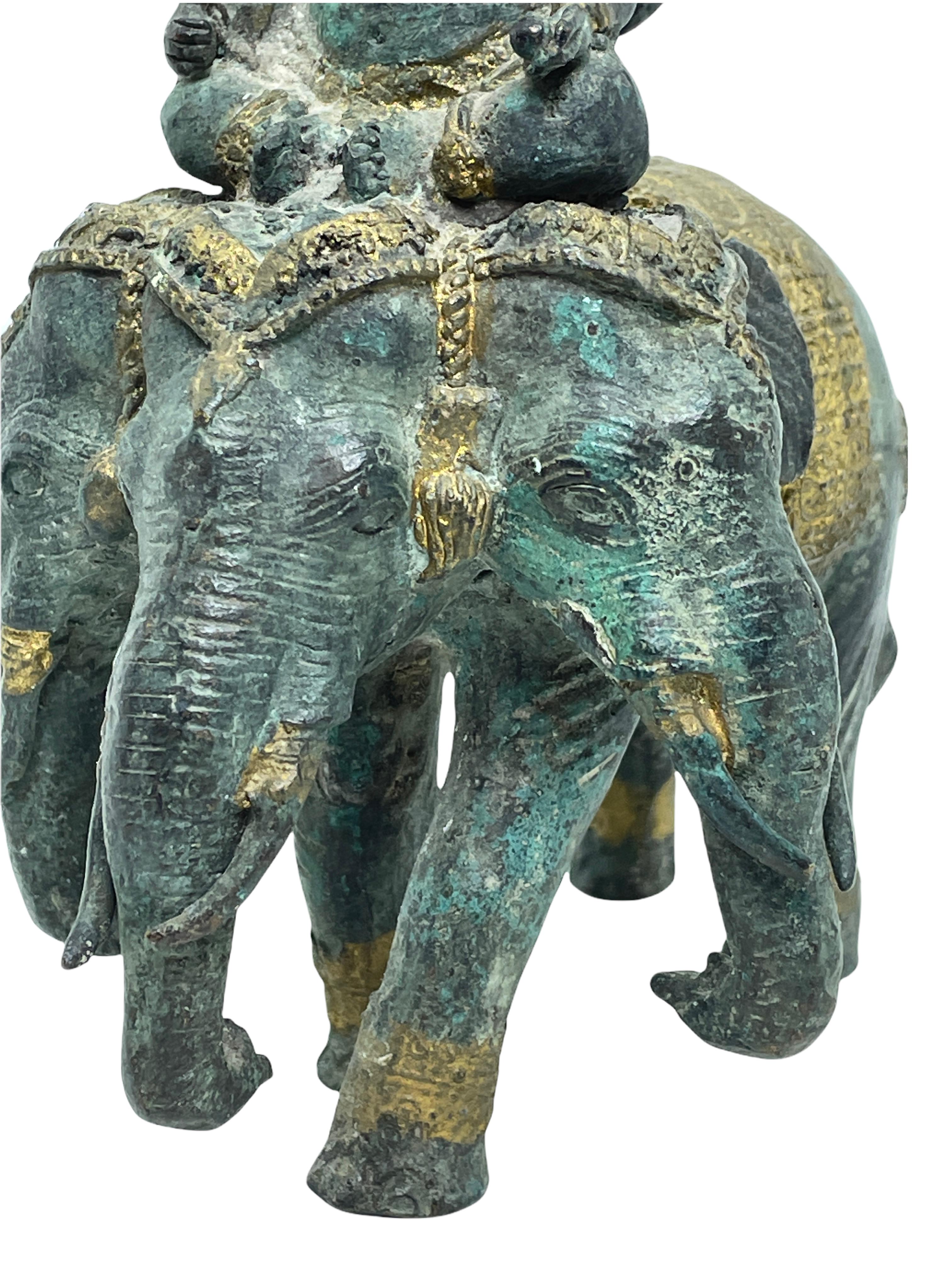 Bronze Ganesha Ridding Elephant Sculpture Statue Vintage 1950s, India