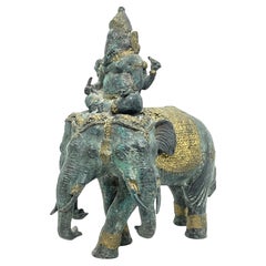 Ganesha Ridding Elephant Sculpture Statue Vintage 1950s, India