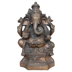 Ganesha Sculpture in Patinated Bronze with Rich Ornamentation