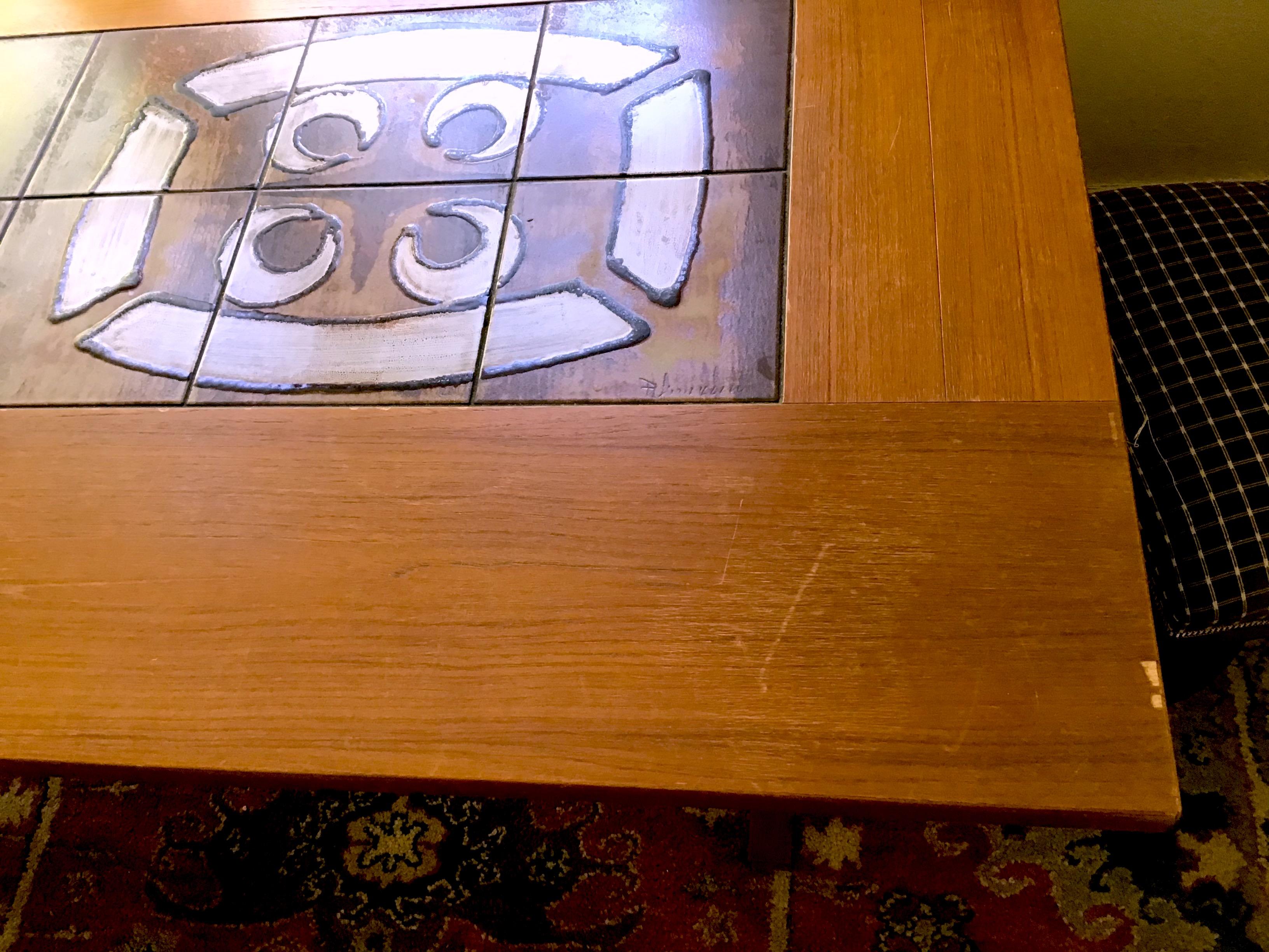 Gangso Mobler Danish Modern Teak Tile Drop Leaf Trestle Table Chairs In Good Condition In East Hampton, NY