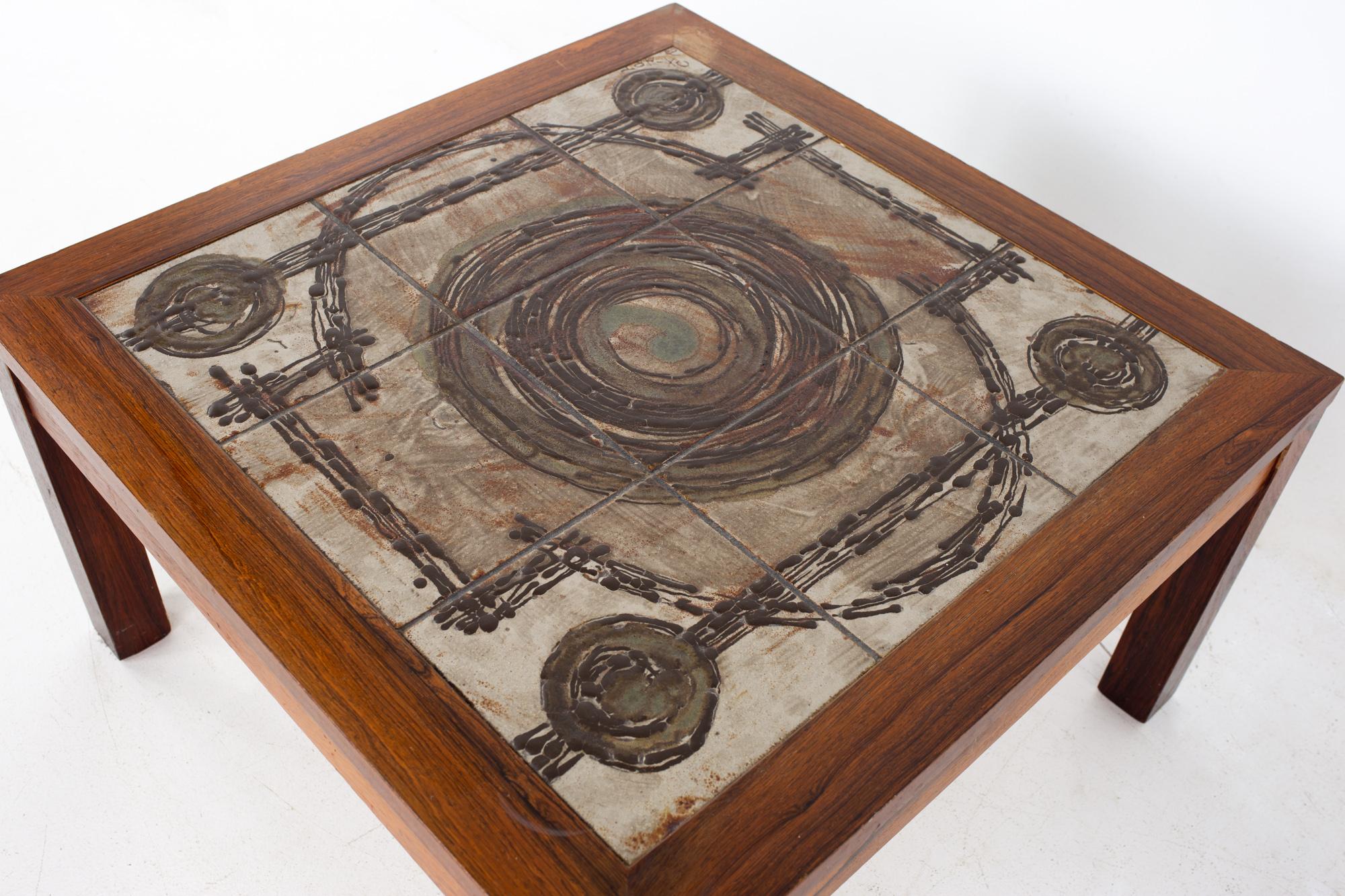 Gangso Mobler Mid Century Teak and Tile Side End Table In Good Condition In Countryside, IL