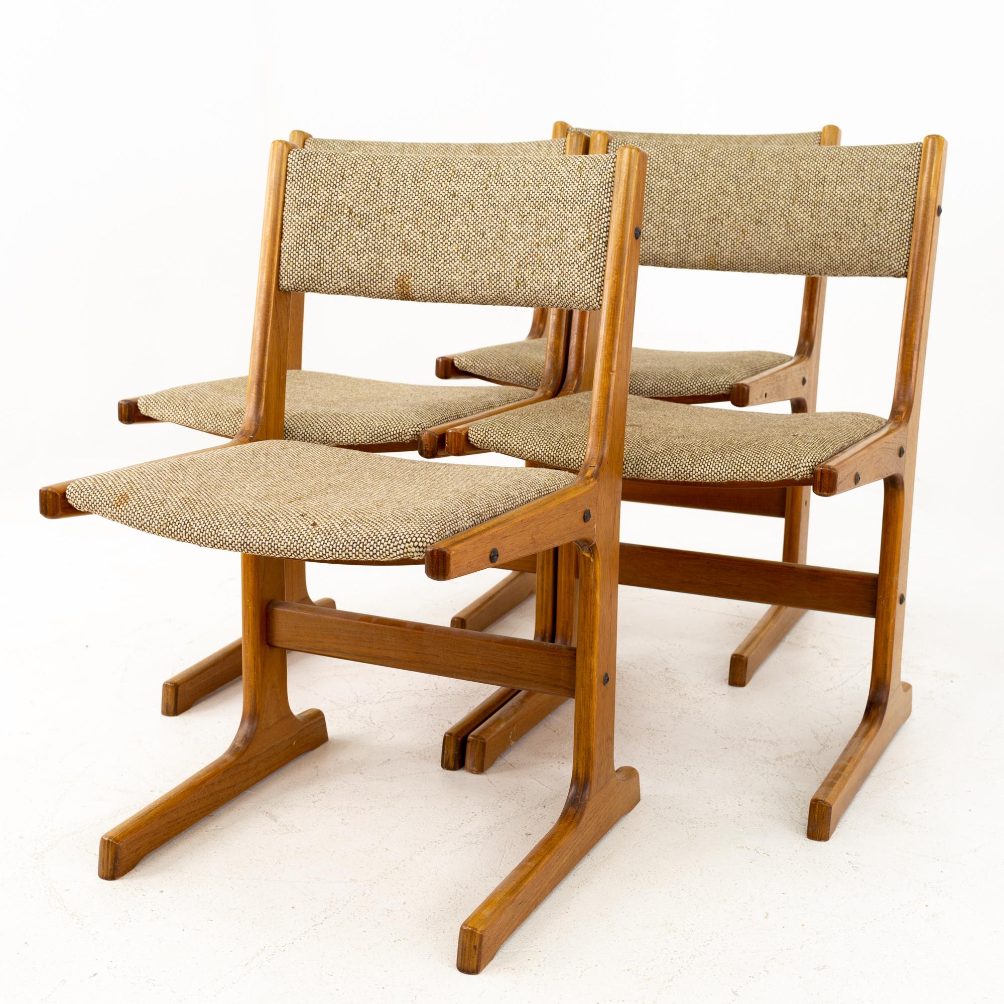 Gangso Mobler style mid century teak dining chairs - Set of 4
These chairs are 19 wide x 18 deep x 31 inches high

All pieces of furniture can be had in what we call restored vintage condition. That means the piece is restored upon purchase so