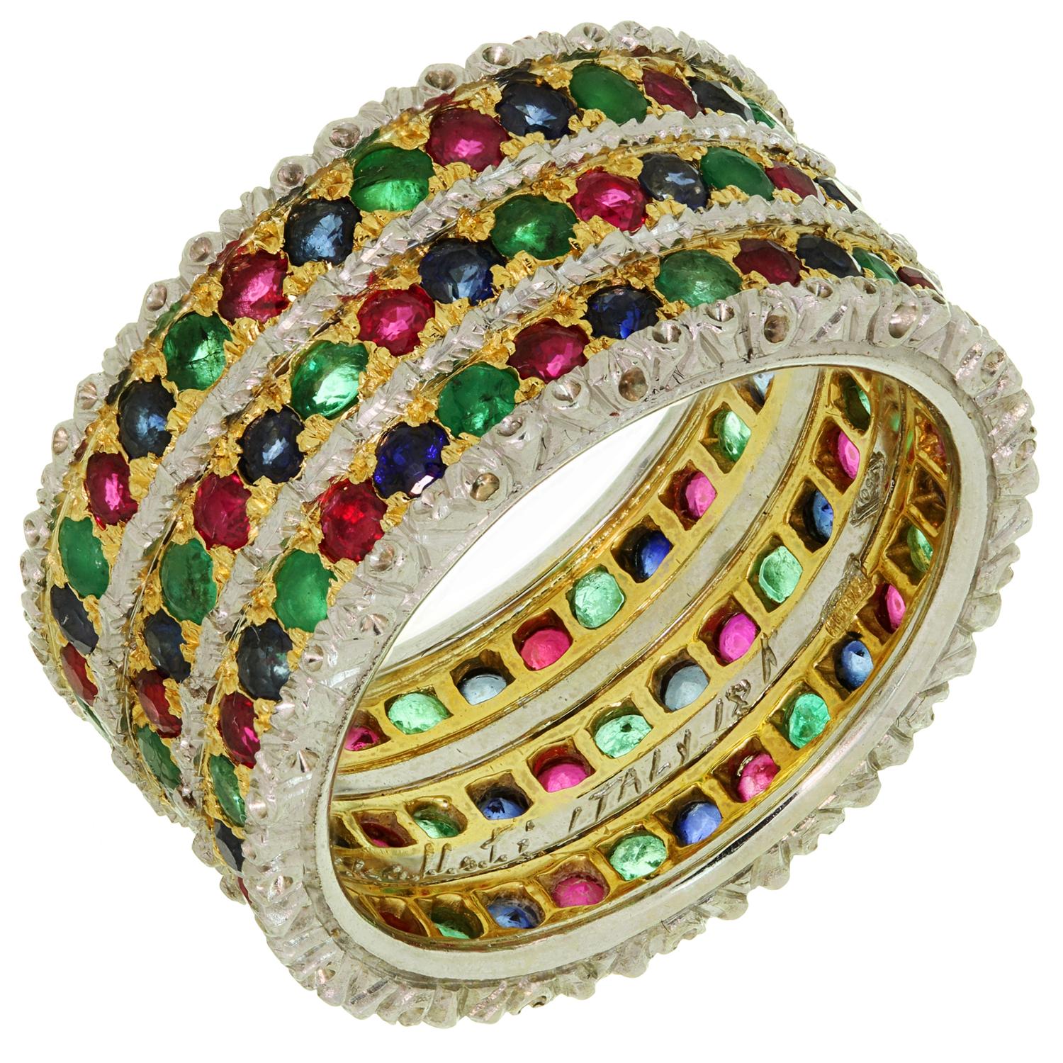Ganmario Buccellati Sapphire Ruby Gold Vintage Eternity Band Ring In Good Condition In New York, NY