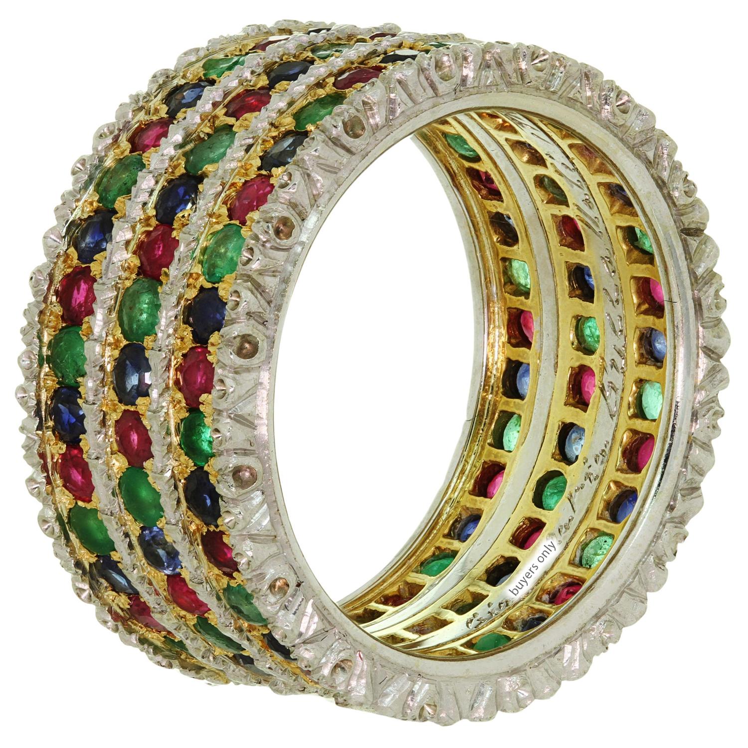 Women's Ganmario Buccellati Sapphire Ruby Gold Vintage Eternity Band Ring