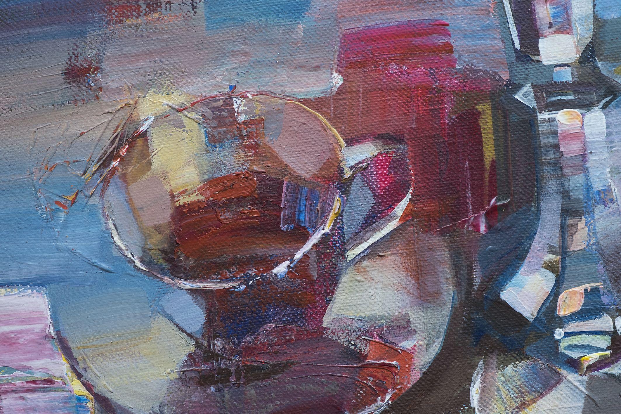 Evening tea, Painting, Acrylic on Canvas For Sale 2
