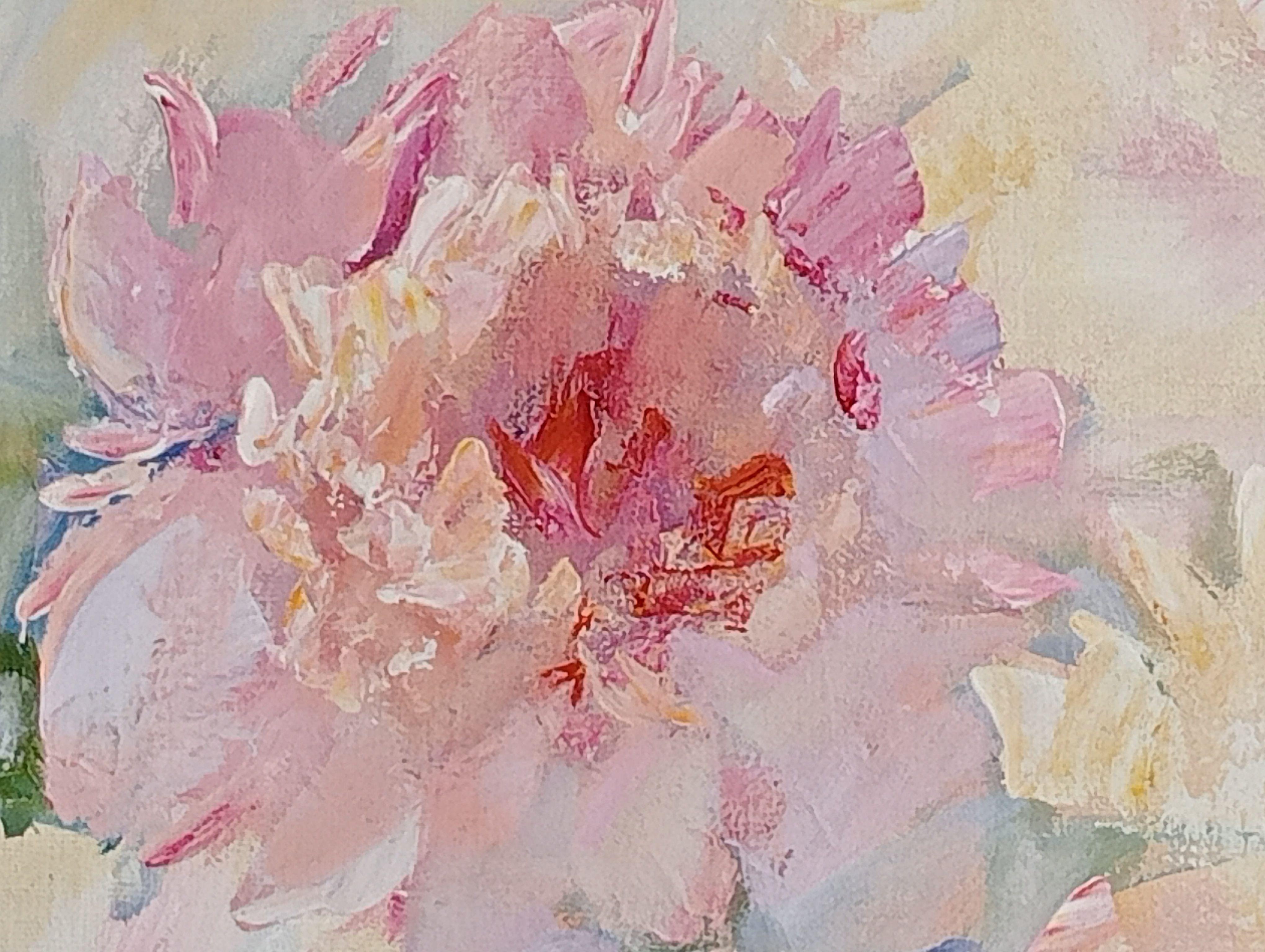 Morning peonies, Painting, Acrylic on Canvas For Sale 3