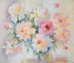 Morning peonies, Painting, Acrylic on Canvas