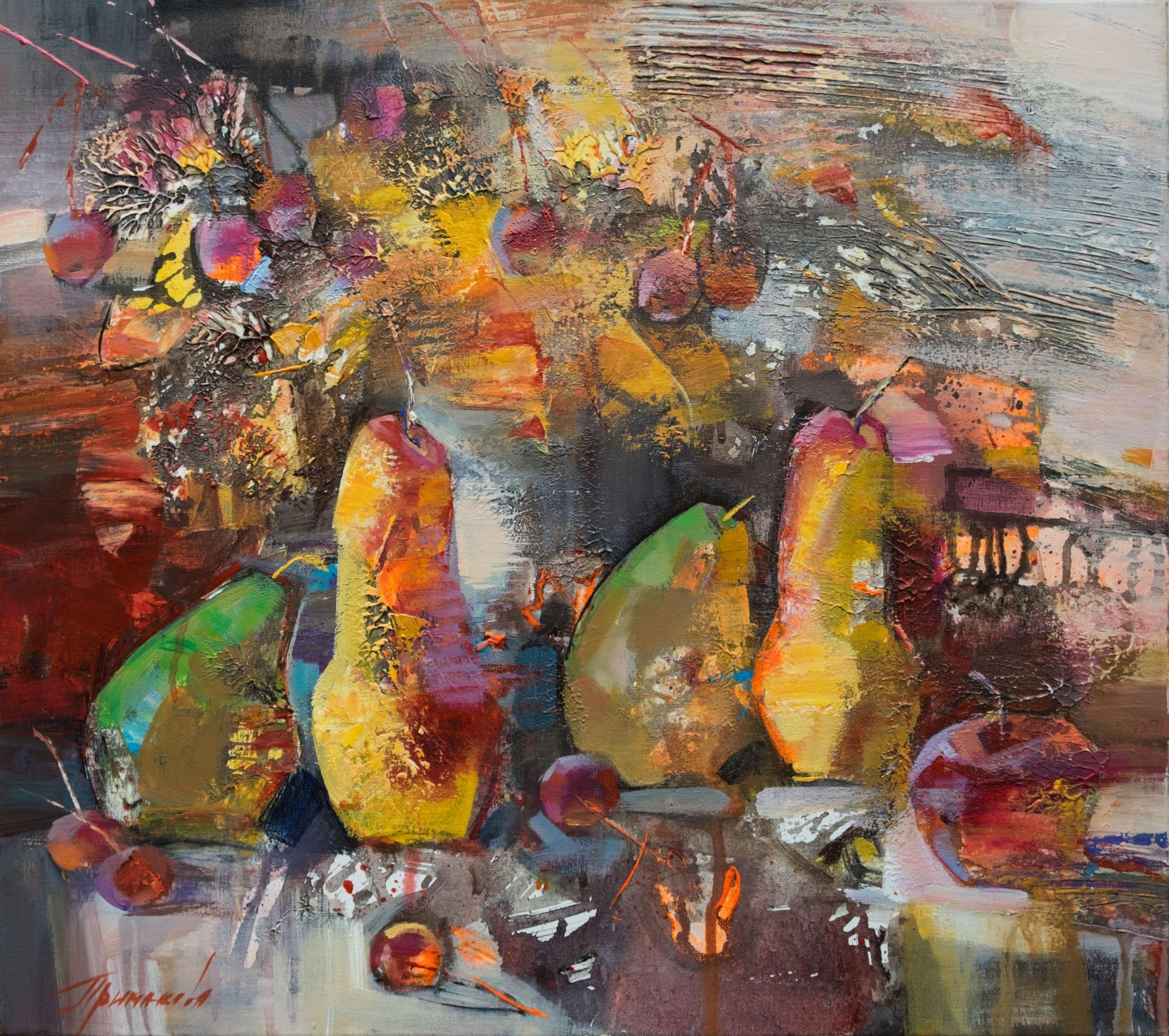 The artwork is a prominent representative of contemporary Ukrainian art, which is increasingly valued in the art world.    This is the first part of the diptych "Pears - apples"    This artwork will suit both collectors of contemporary art and art