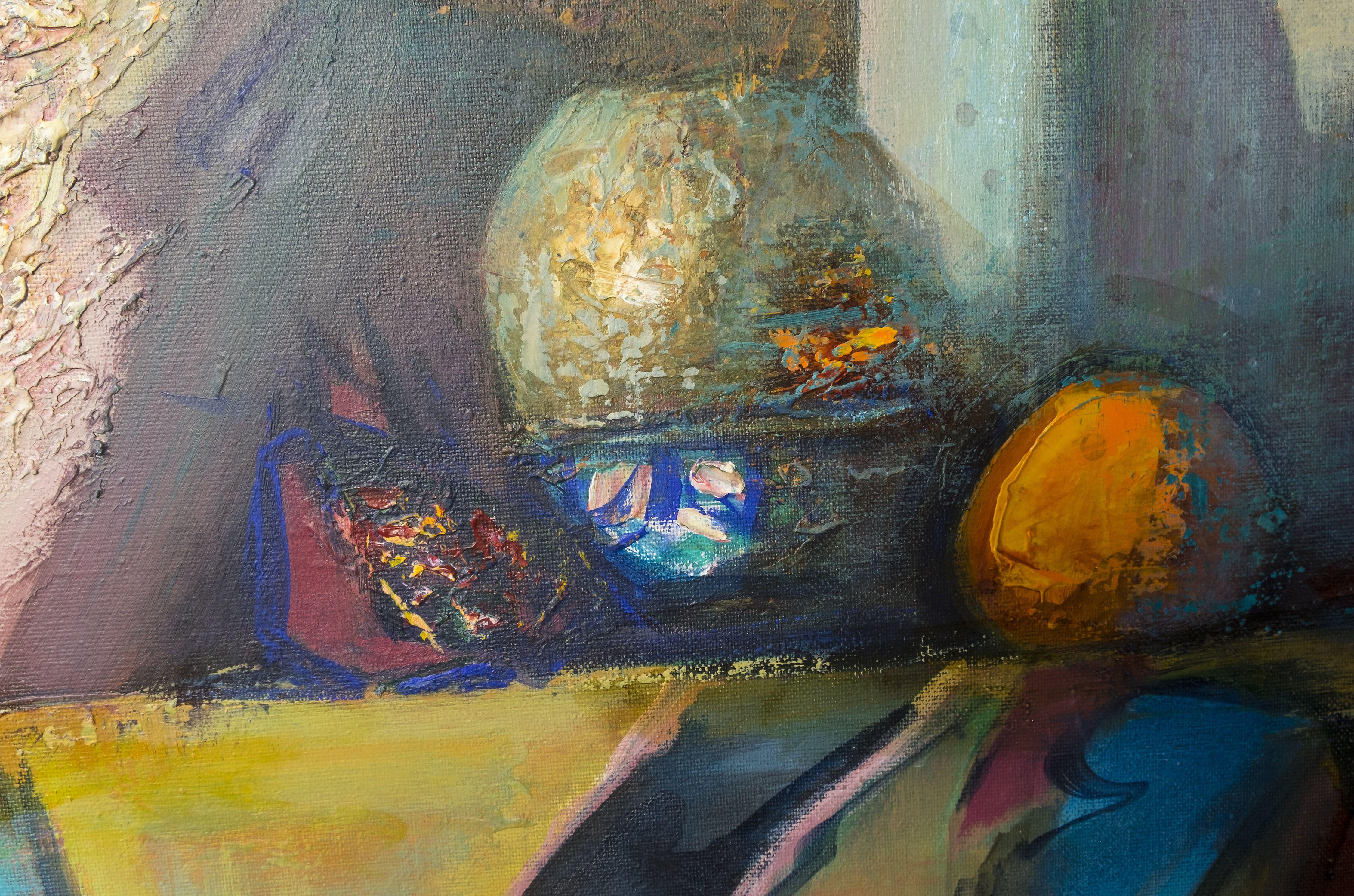 Still life with fish, Painting, Acrylic on Canvas For Sale 4