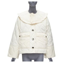 GANNI 2022 giacca puffer imbottita con diamanti e bottoni bicolore con collo a volant FR38 M