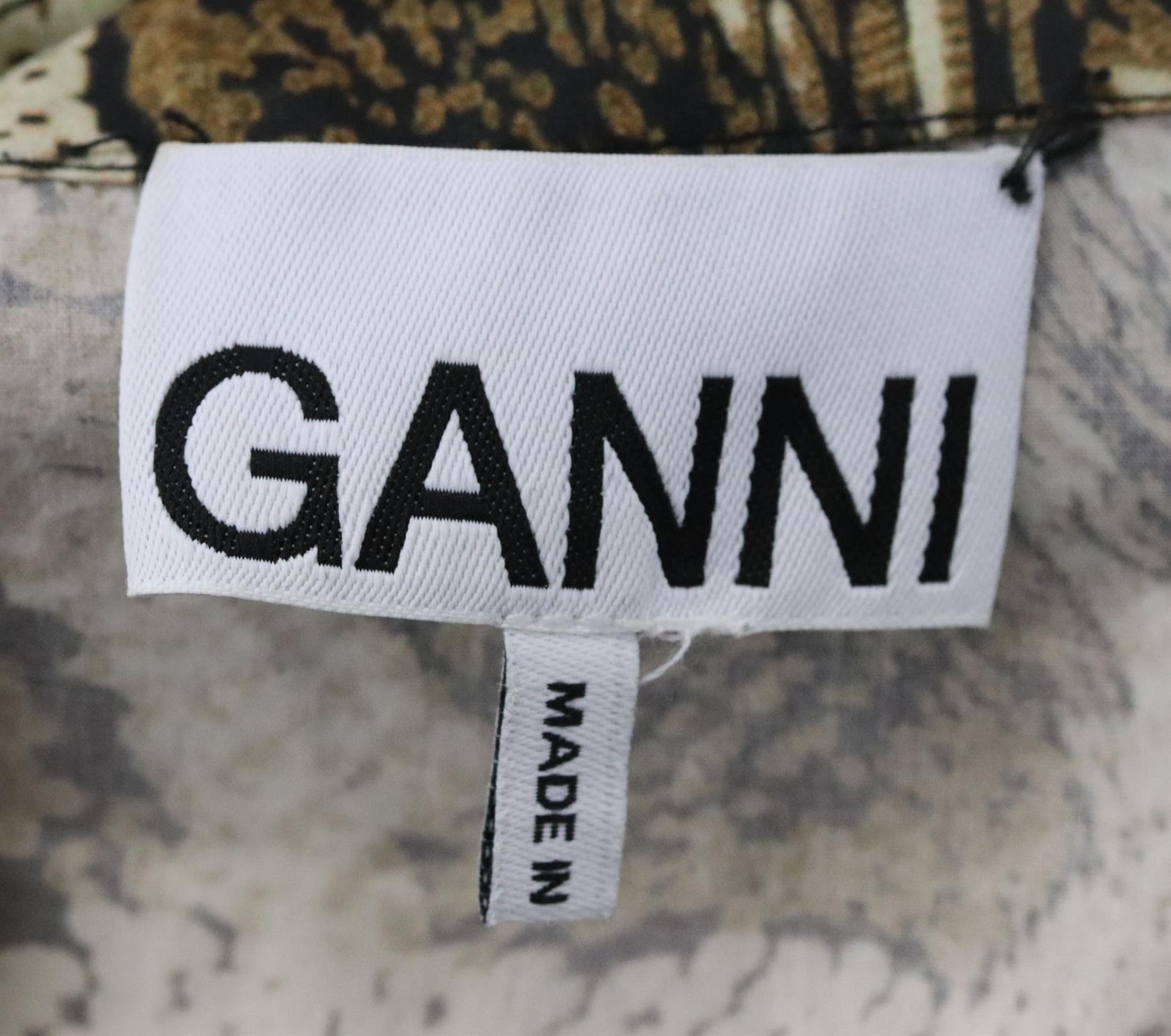 Brown Ganni Asymmetric Belted Printed Cotton Poplin Midi Dress DE 38 UK 12 