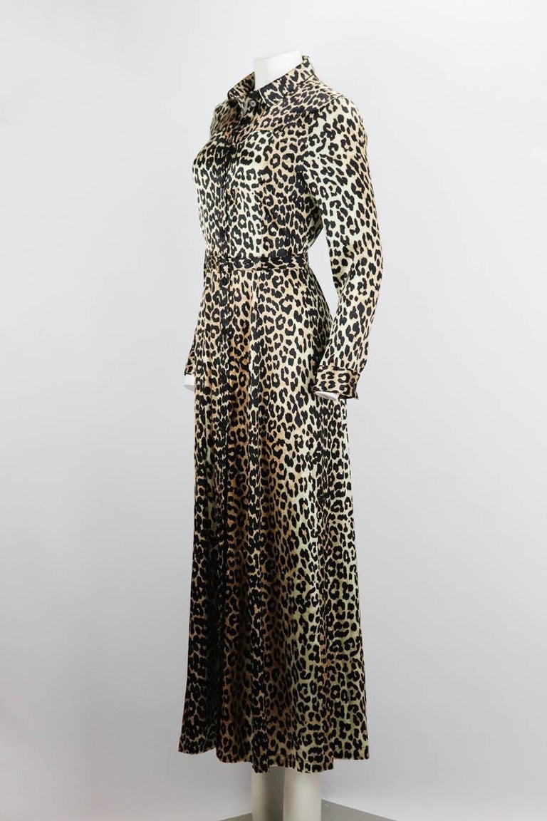 Ganni Belted Leopard Print Silk Satin Maxi Dress De 40 Uk 14 For Sale at  1stDibs