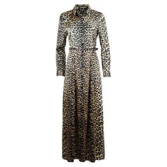 Ganni Belted Leopard Print Silk Satin Maxi Dress De 40 Uk 14