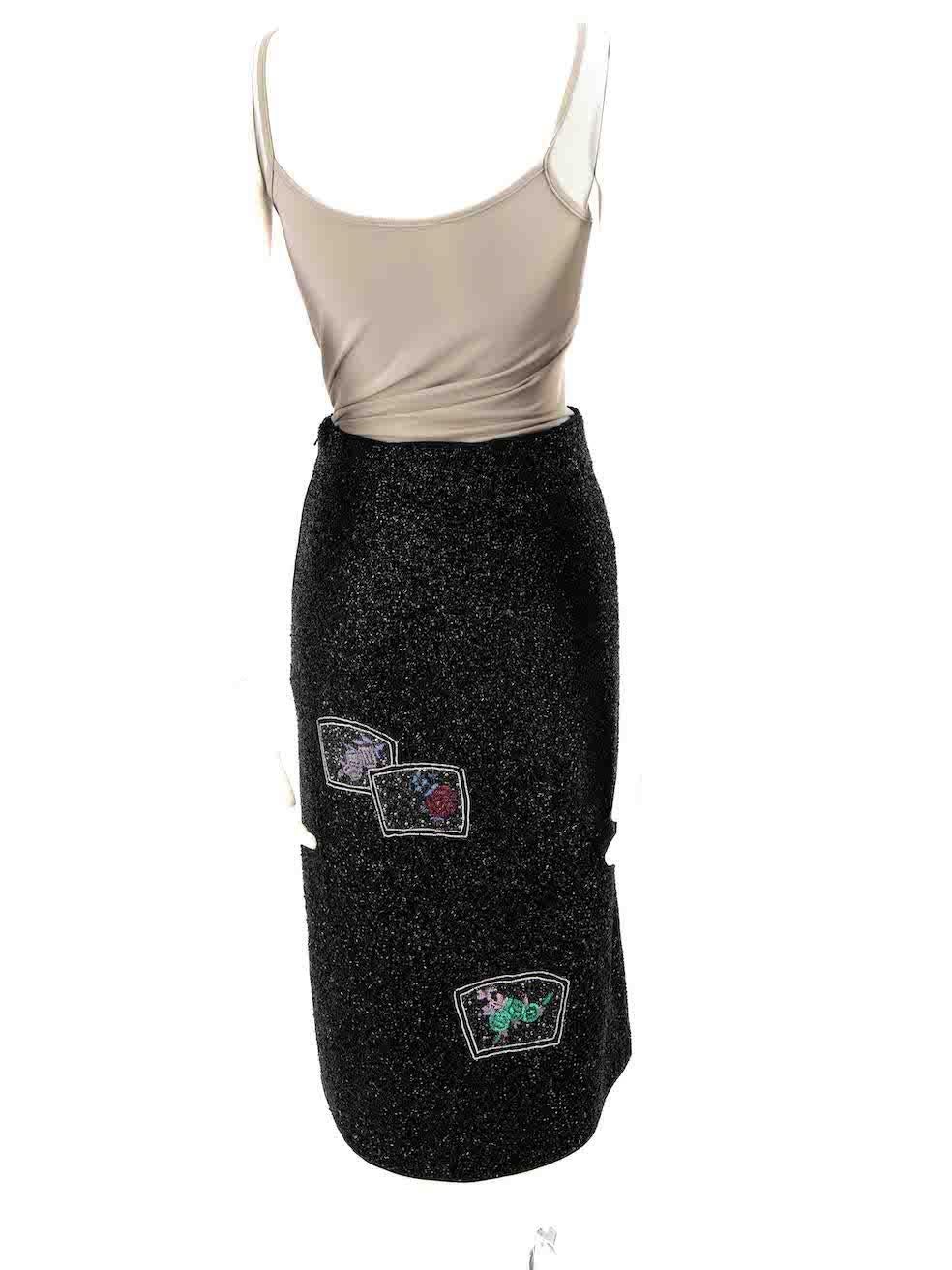 Ganni Black Beaded Patch Pencil Skirt Size XS In New Condition For Sale In London, GB