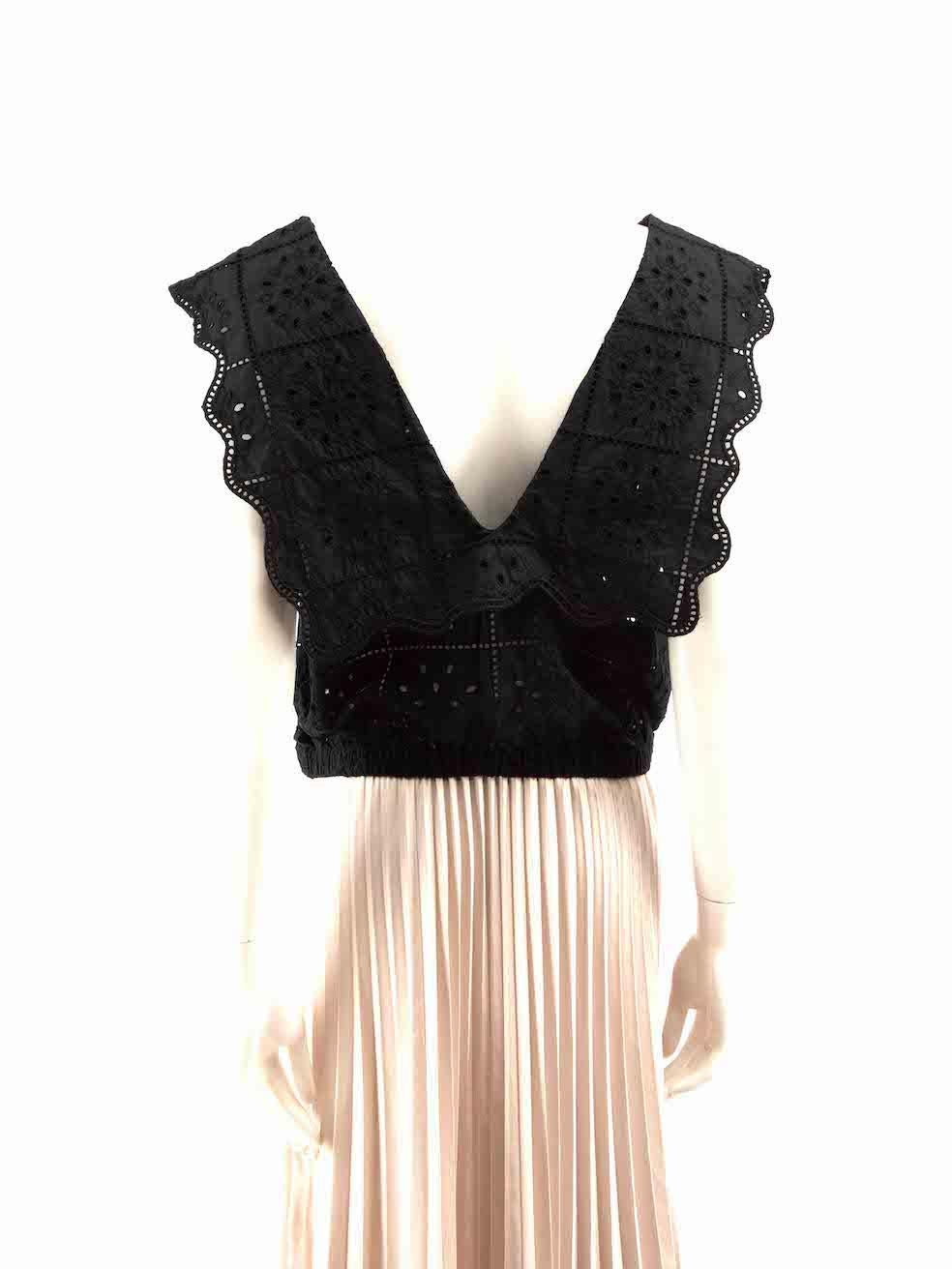Ganni Black Broderie Anglaise Crop Top Size L In Good Condition In London, GB