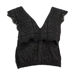 Ganni Black Broderie Anglaise Crop Top Size L