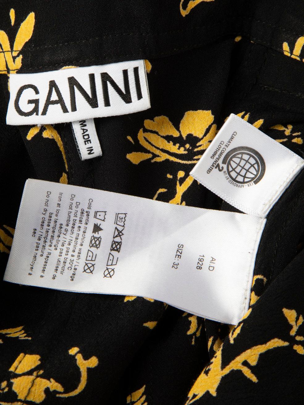 Ganni Black Floral Midi Skirt Size XXS 4
