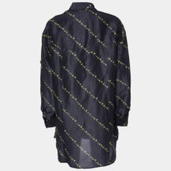 Ganni Black Floral Print Linen & Silk Button Front Shirt S