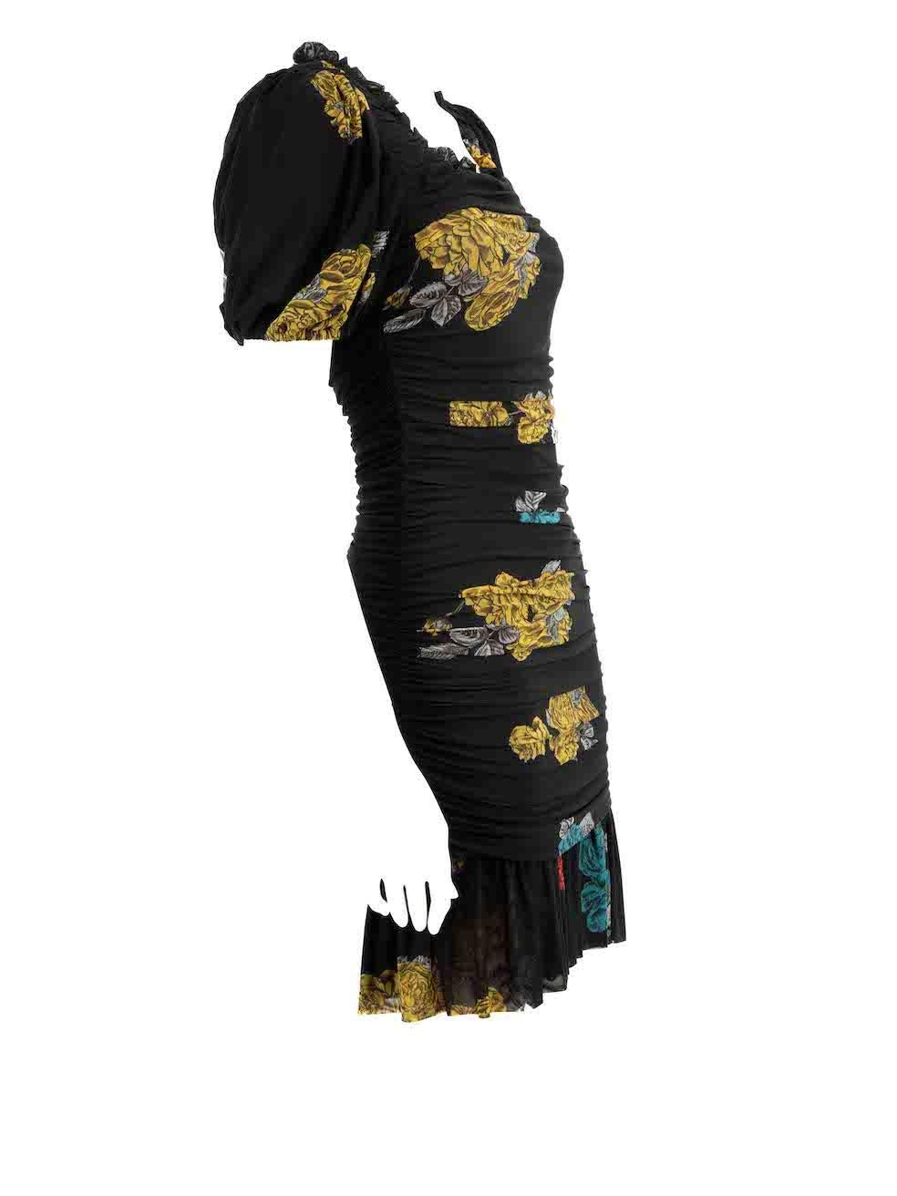 CONDITION is Very good. Hardly any visible wear to dress is evident on this used Ganni designer resale item.
 
 
 
 Details
 
 
 Black
 
 Synthetic
 
 Dress
 
 Floral pattern
 
 Round neck
 
 Short puff sleeves
 
 Mini
 
 Figure hugging feet
 
