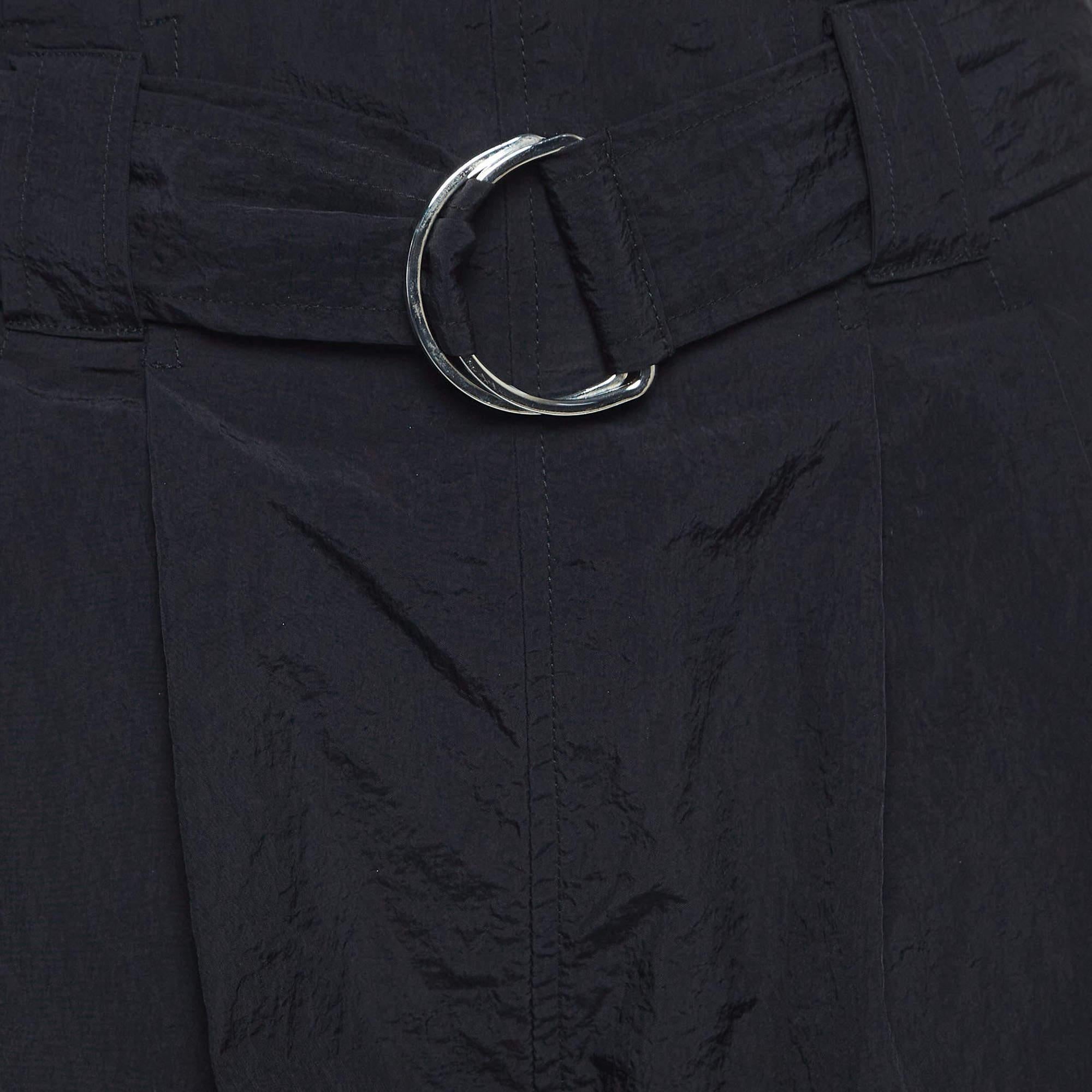 Ganni Pantalones con cintura de bolsa de papel de nailon negro S Negro en venta