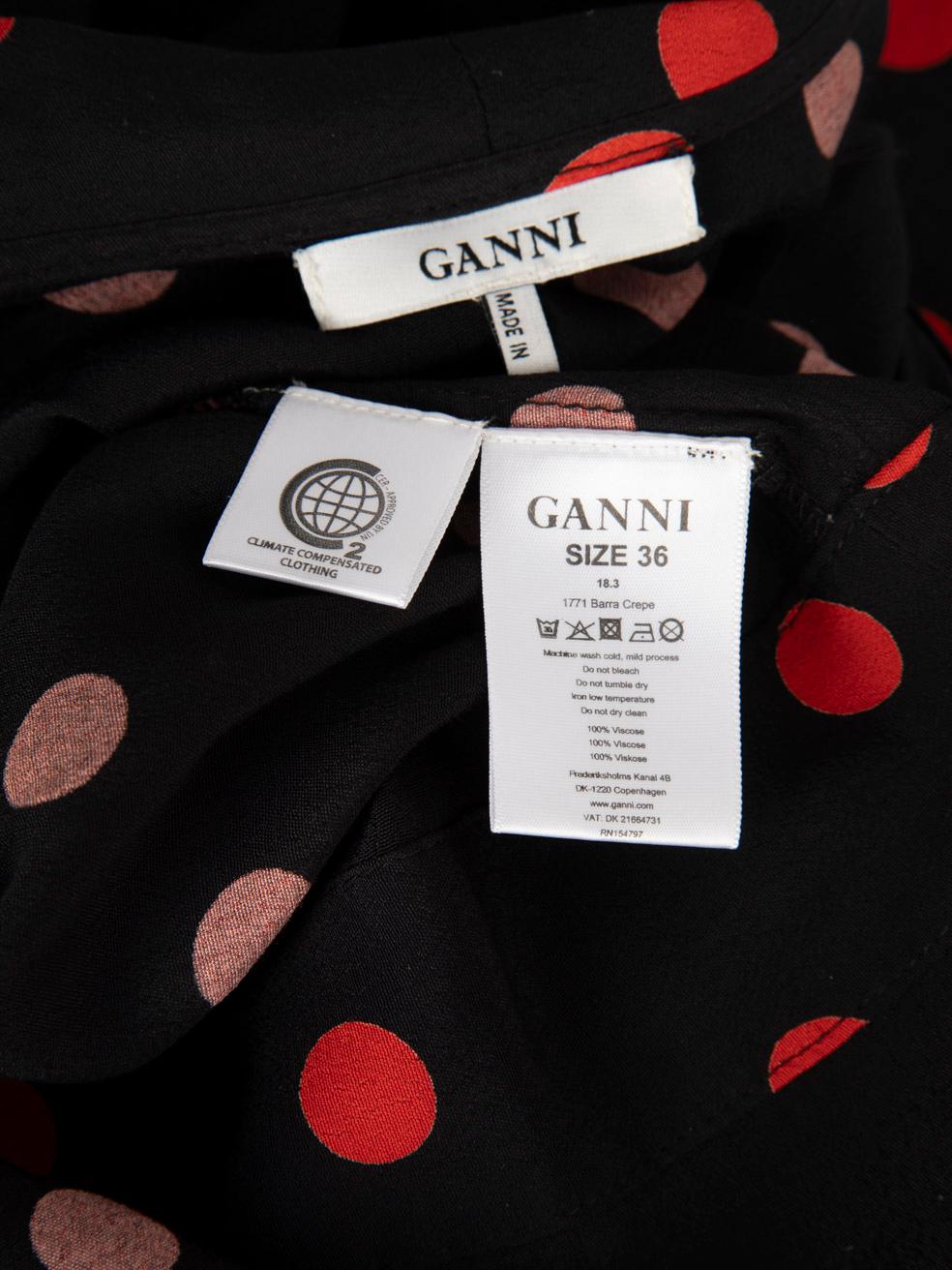 Ganni Vestido Envolvente Negro Lunares Talla S 3