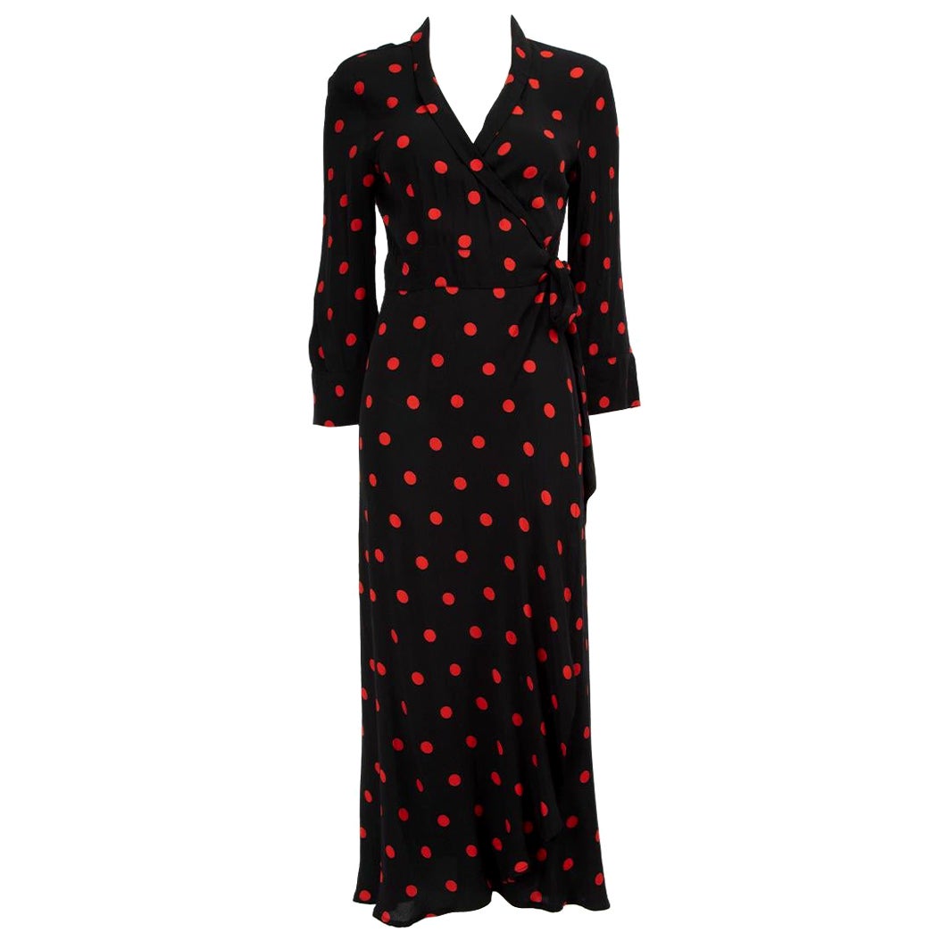Ganni Black Polka Dot Wrap Dress Size S