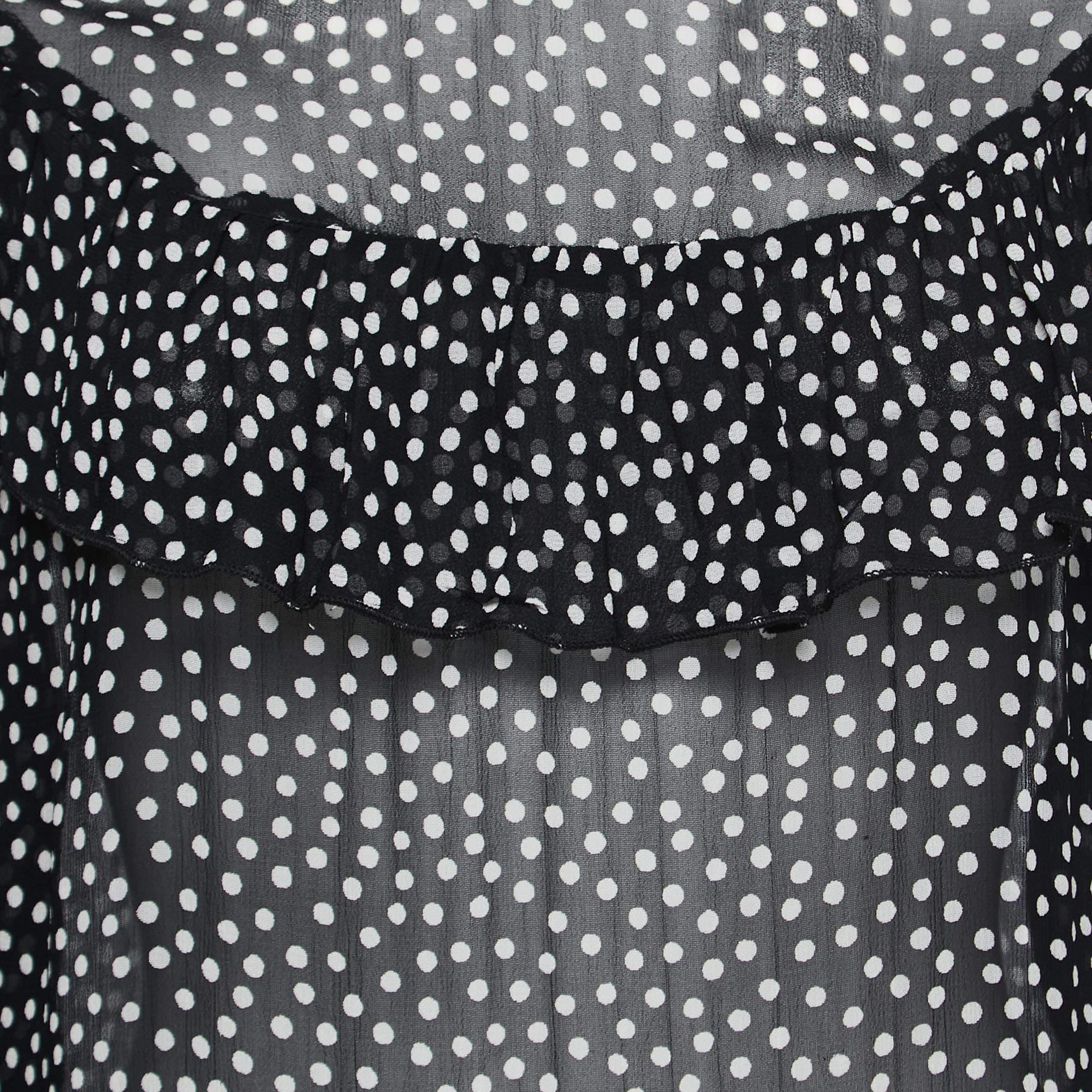Ganni Vestido corto Belleville de crepé negro con lunares L Negro en venta