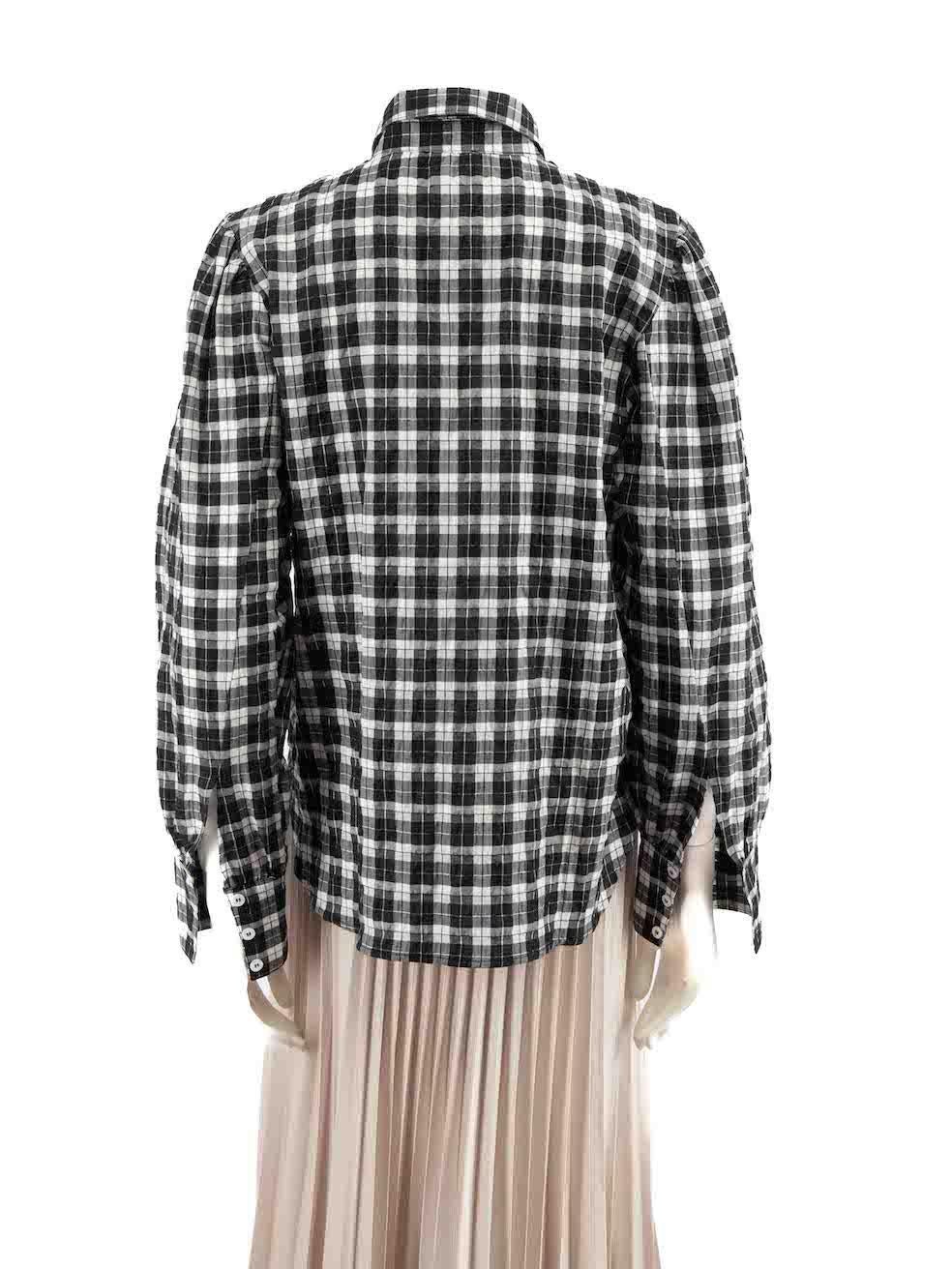 Ganni Black Ruffle Detail Checked Shirt Size L In Good Condition For Sale In London, GB