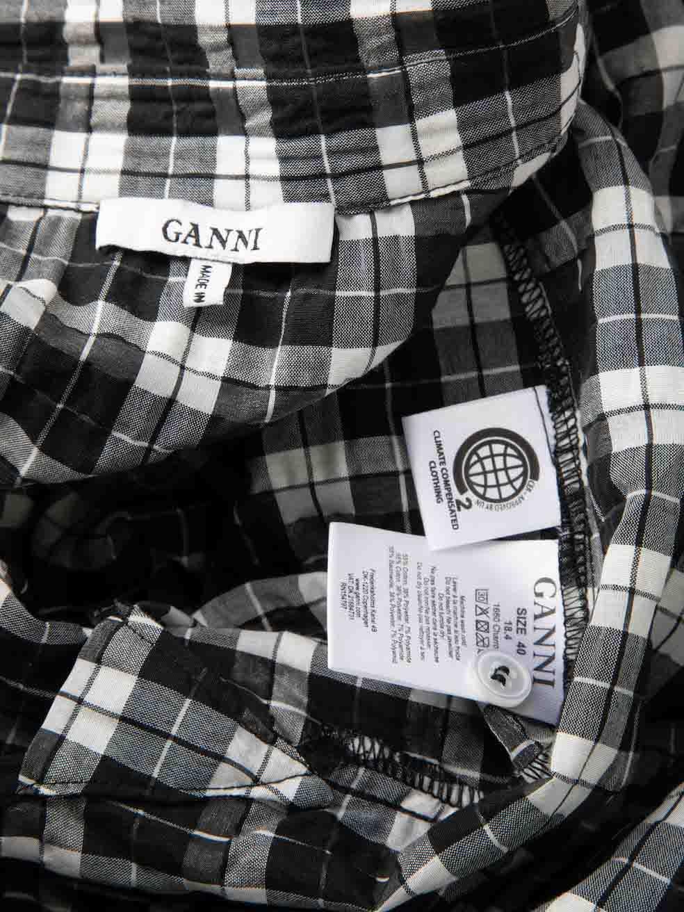 Women's Ganni Black Ruffle Detail Checked Shirt Size L For Sale