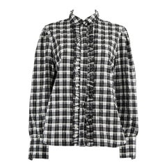 Ganni Black Ruffle Detail Checked Shirt Size L