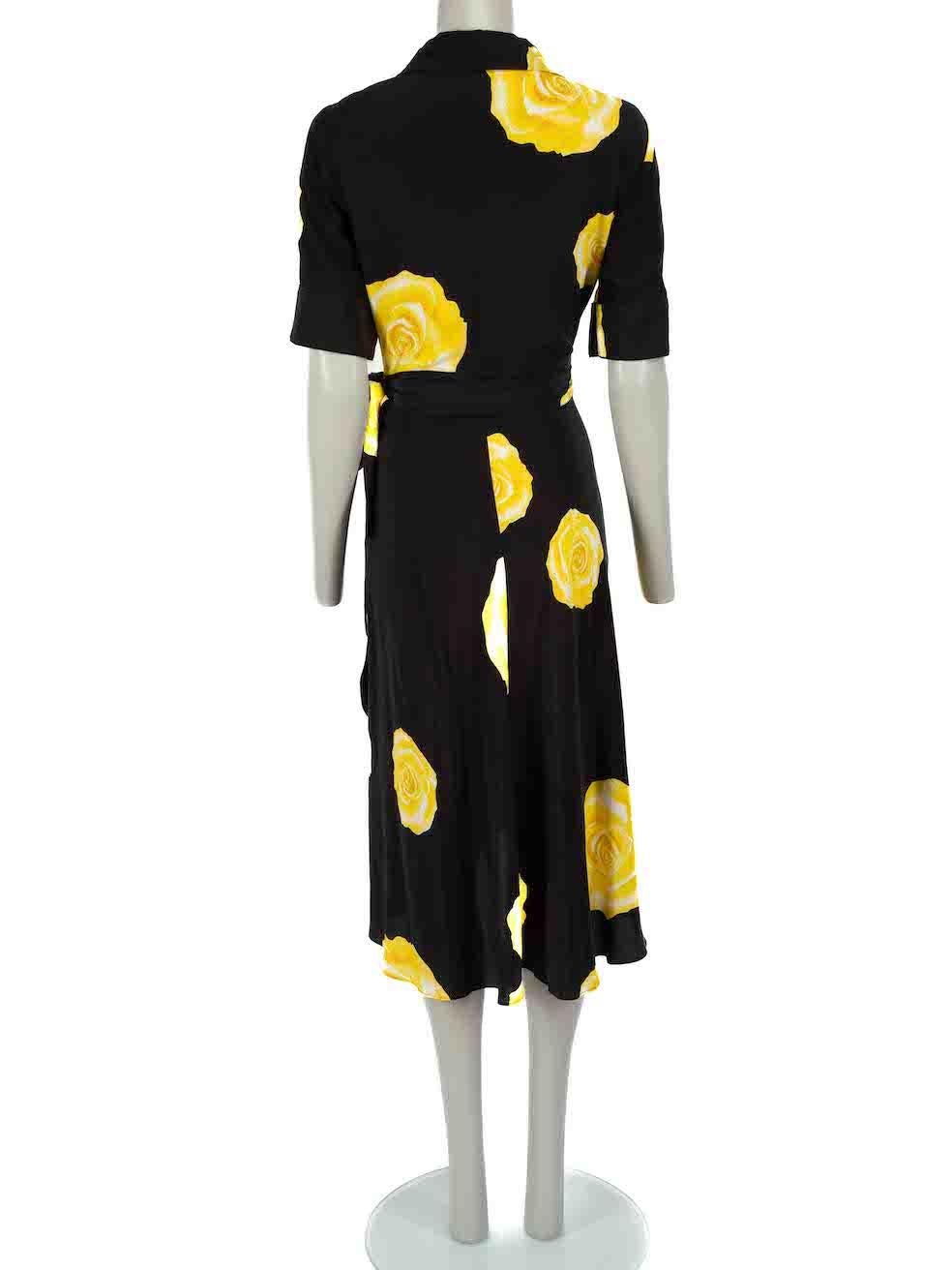 Ganni Black Silk Fayette Rose Print Wrap Dress Size M In Excellent Condition In London, GB