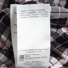 Ganni Black/Sweet Lilac Checked Cotton Blend Smocked Seersucker Maxi Dress XS