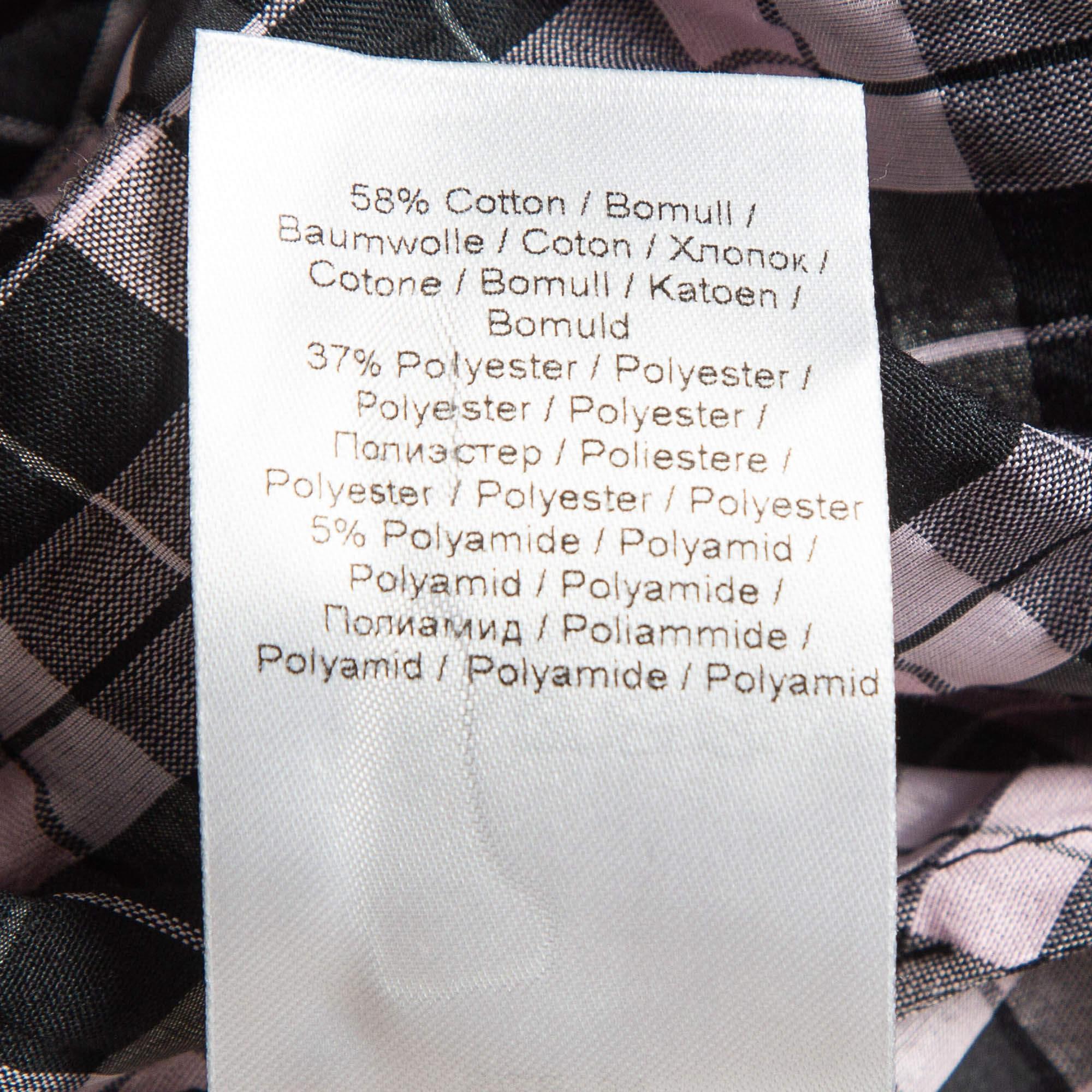 Gray Ganni Black/Sweet Lilac Checked Cotton Blend Smocked Seersucker Maxi Dress XS For Sale
