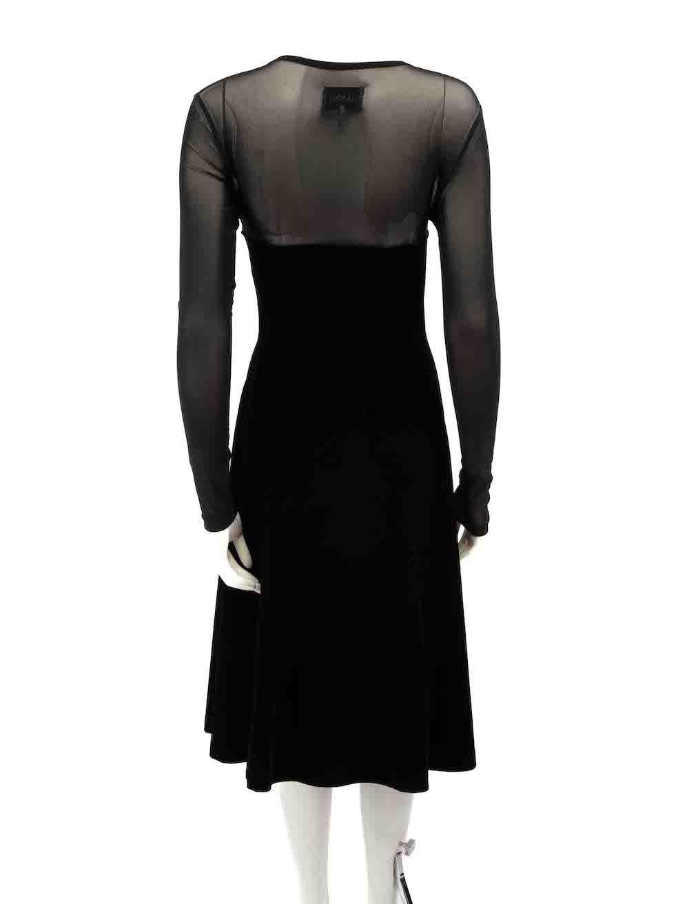 Ganni Black Velvet Sheer Panel Dress Size M In Good Condition In London, GB