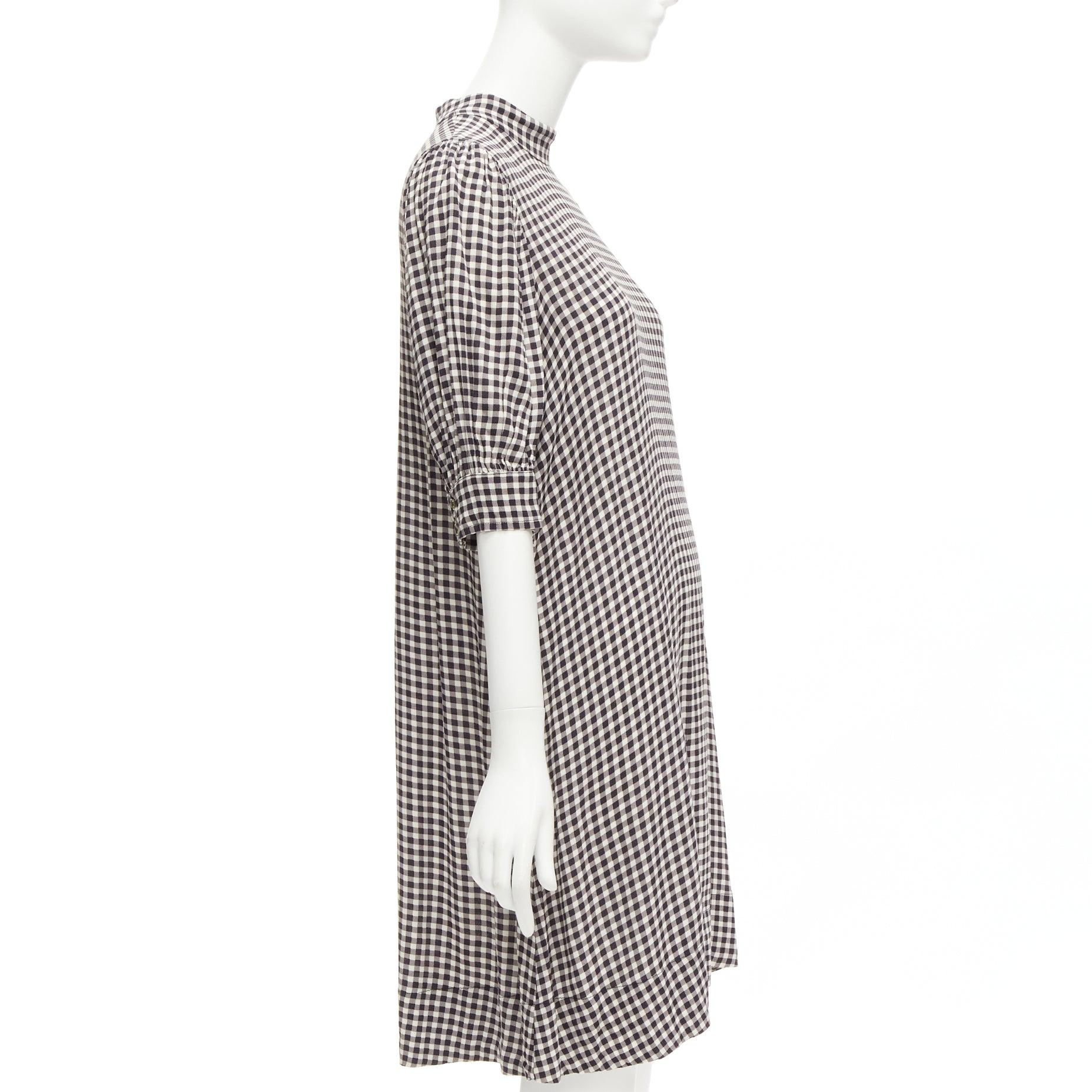 GANNI negro blanco estampado damero cuello alto media manga vestido por la rodilla FR36 S en Excelente estado para la venta en Hong Kong, NT