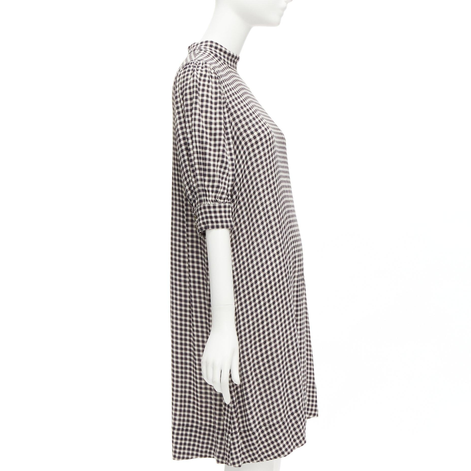 Women's GANNI black white checkerboard print high neck half sleeve knee dress FR36 S For Sale