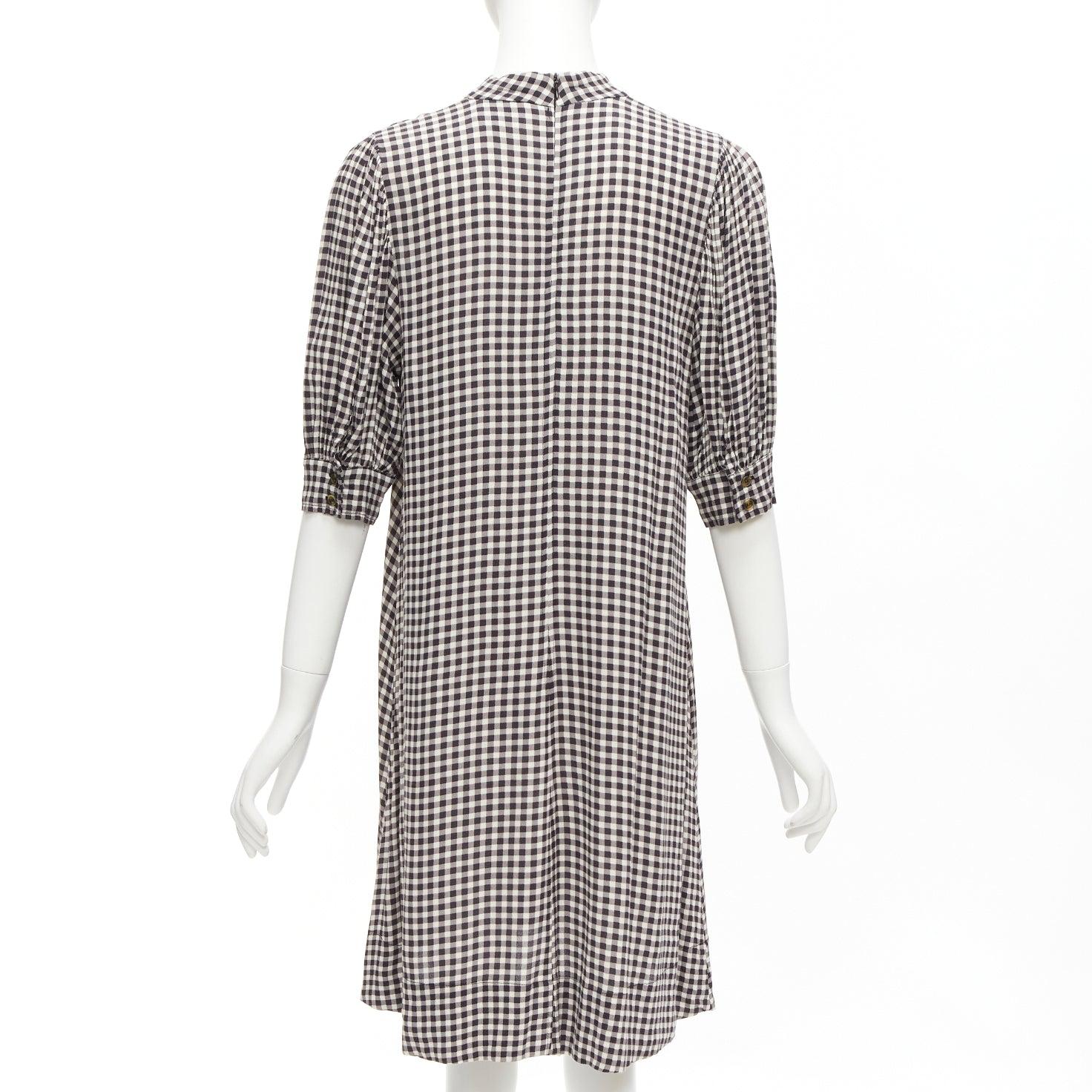 De las mujeres GANNI negro blanco estampado damero cuello alto media manga vestido por la rodilla FR36 S en venta