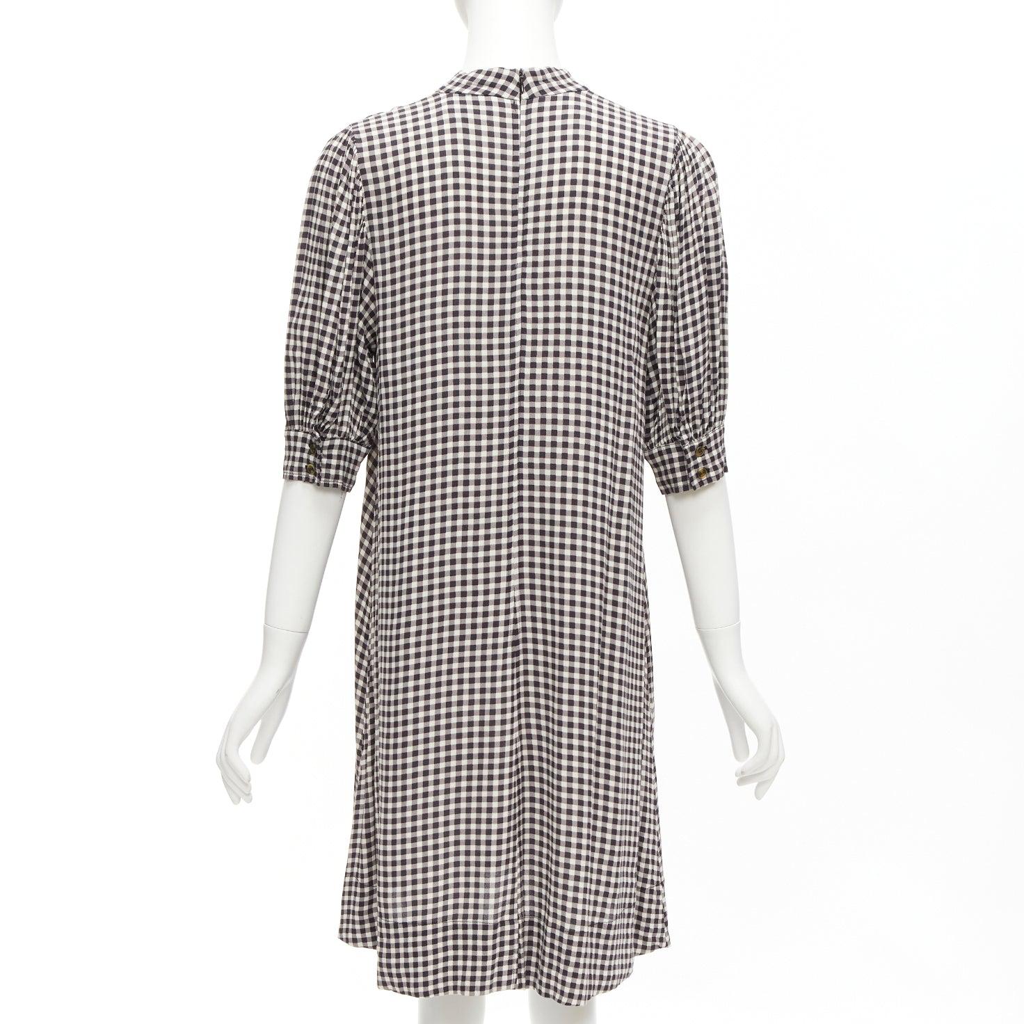 GANNI black white checkerboard print high neck half sleeve knee dress FR36 S For Sale 1