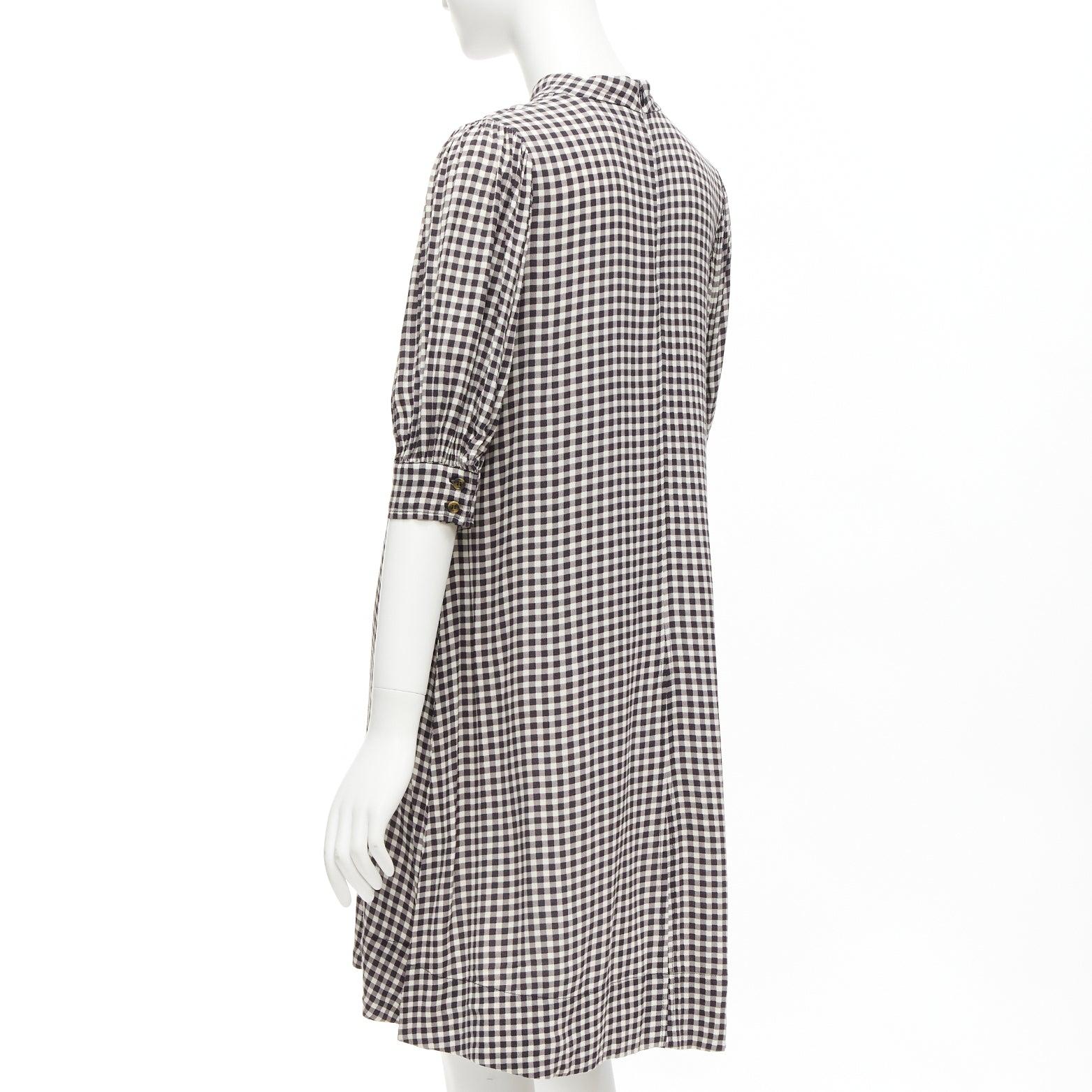 GANNI negro blanco estampado damero cuello alto media manga vestido por la rodilla FR36 S en venta 1