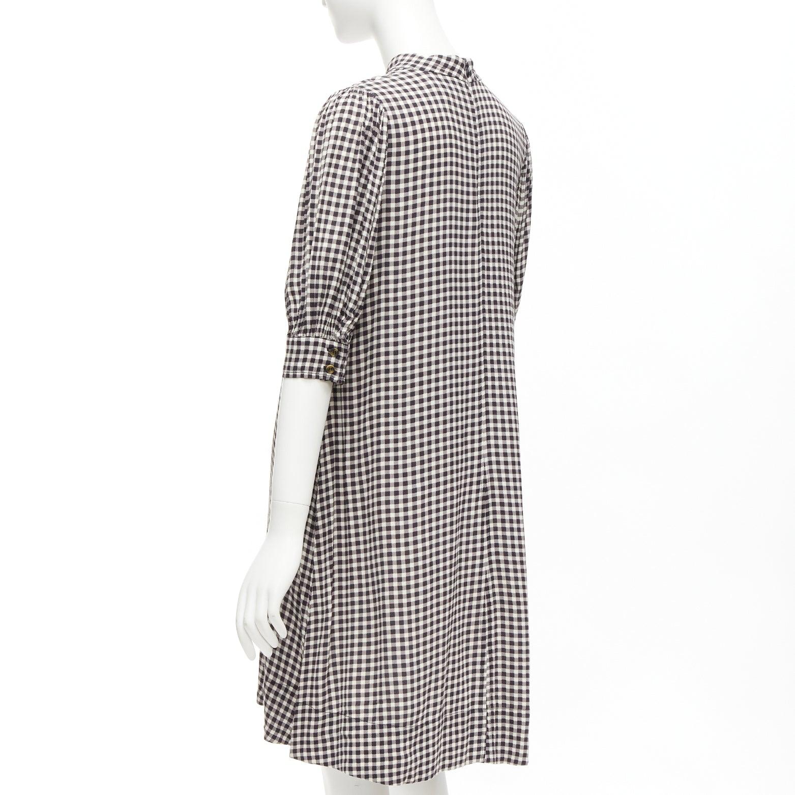 GANNI black white checkerboard print high neck half sleeve knee dress FR36 S For Sale 2