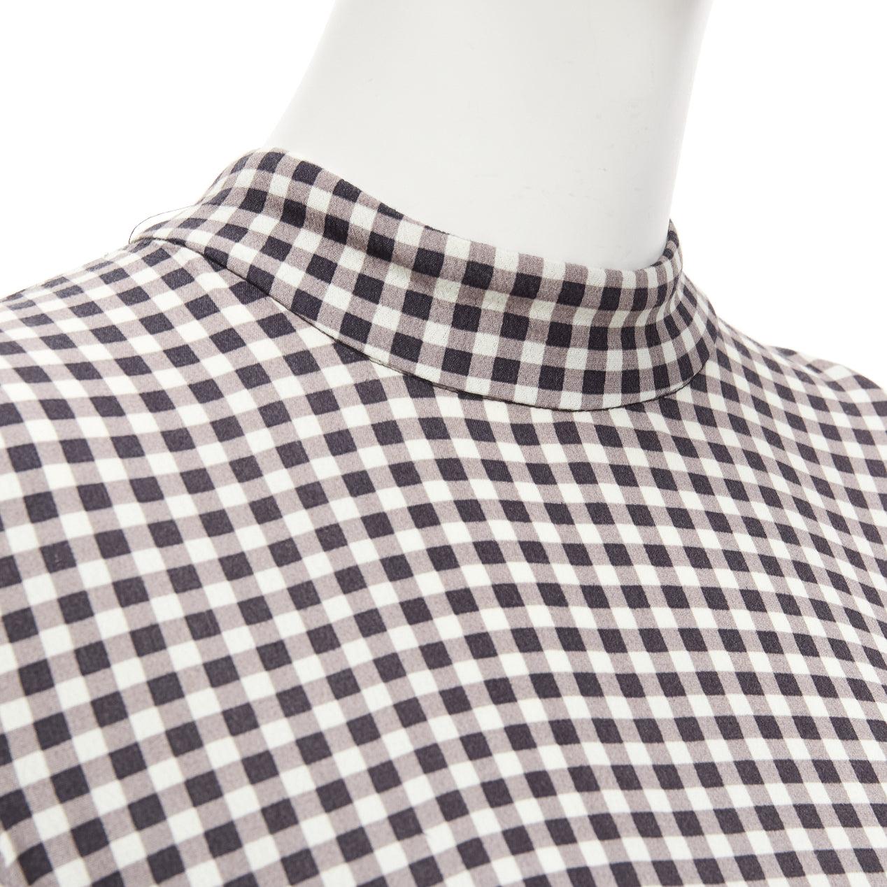 GANNI negro blanco estampado damero cuello alto media manga vestido por la rodilla FR36 S en venta 2