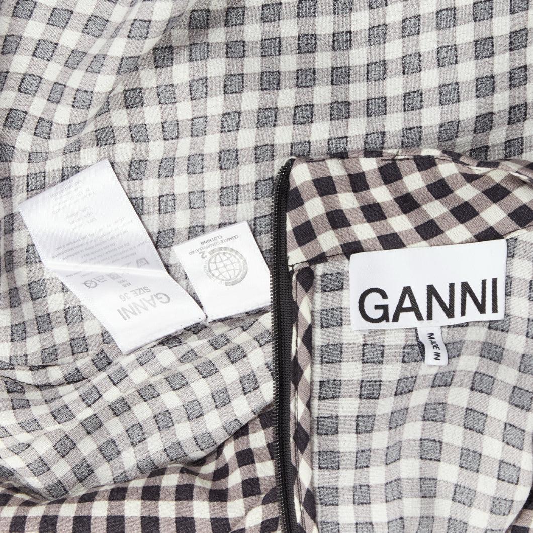GANNI negro blanco estampado damero cuello alto media manga vestido por la rodilla FR36 S en venta 3