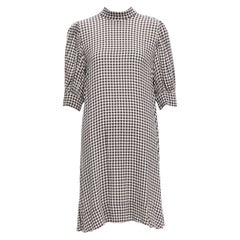 GANNI black white checkerboard print high neck half sleeve knee dress FR36 S