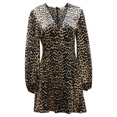 Miniabito Ganni Blakely con stampa leopardata in misto seta marrone