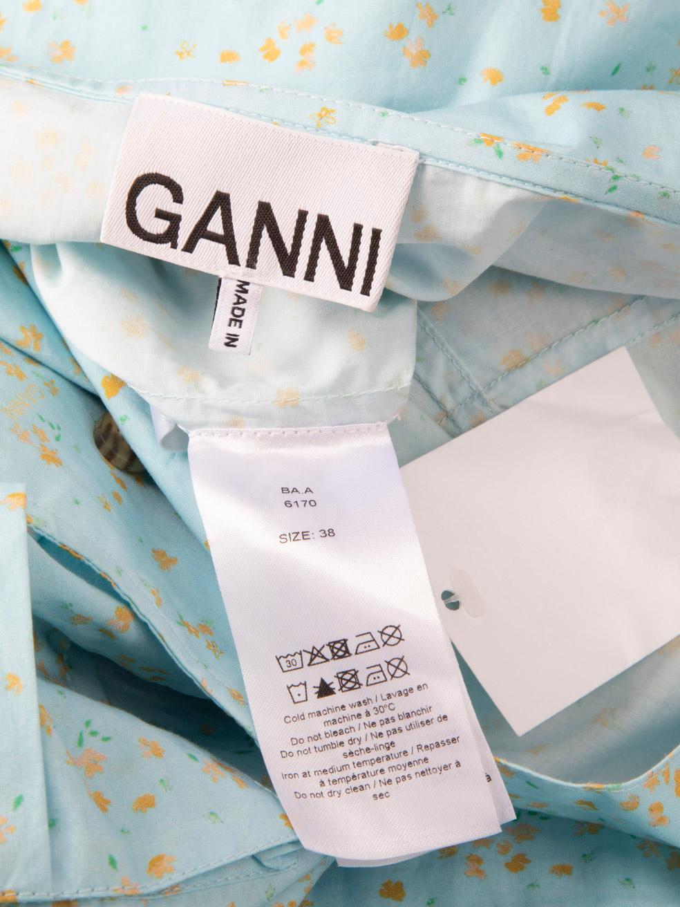 Ganni Blue Floral Button Down Midi Dress Size M Neuf - En vente à London, GB