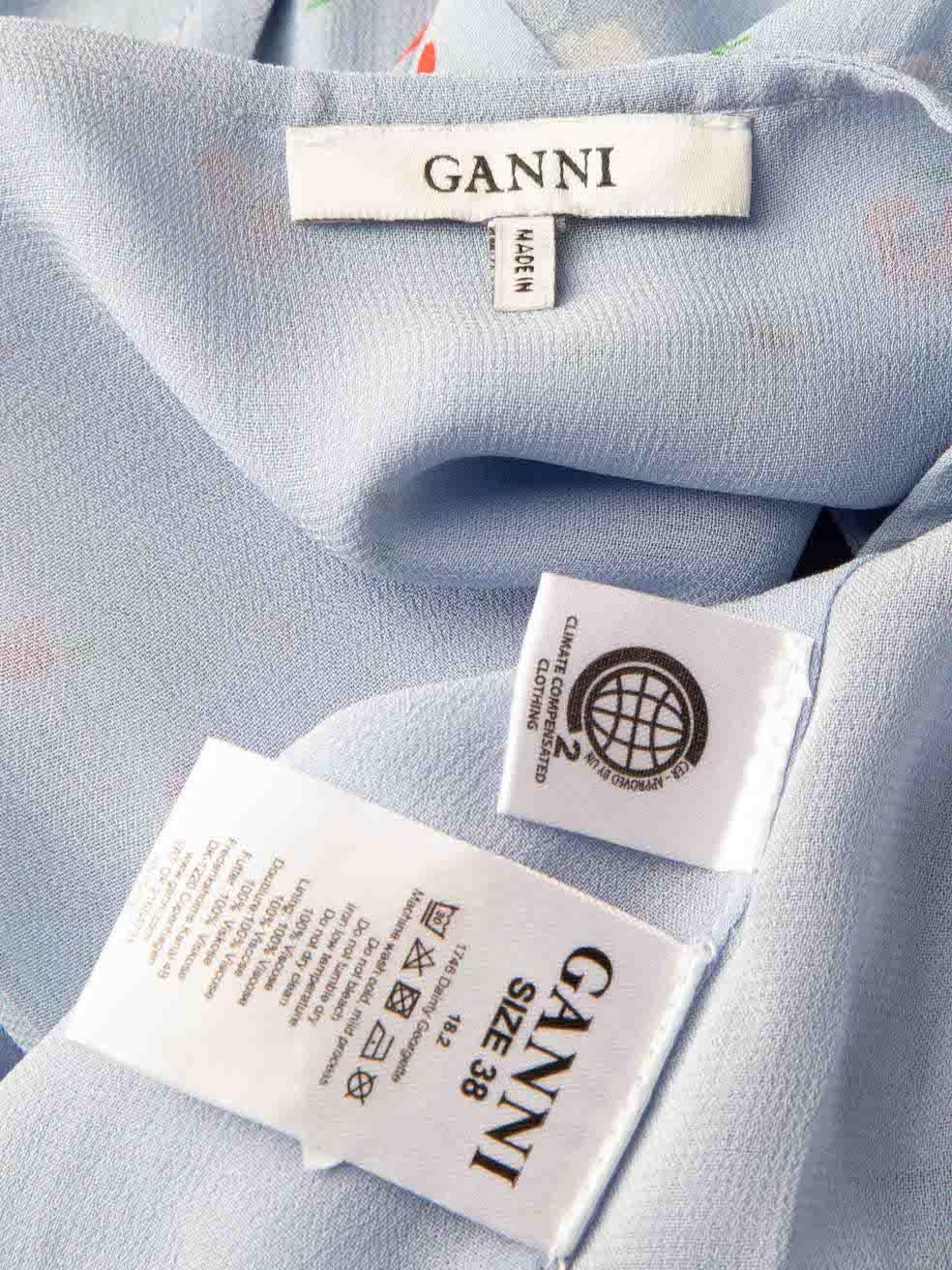 Ganni Blue Floral Patterned Midi Dress Size M In Excellent Condition In London, GB